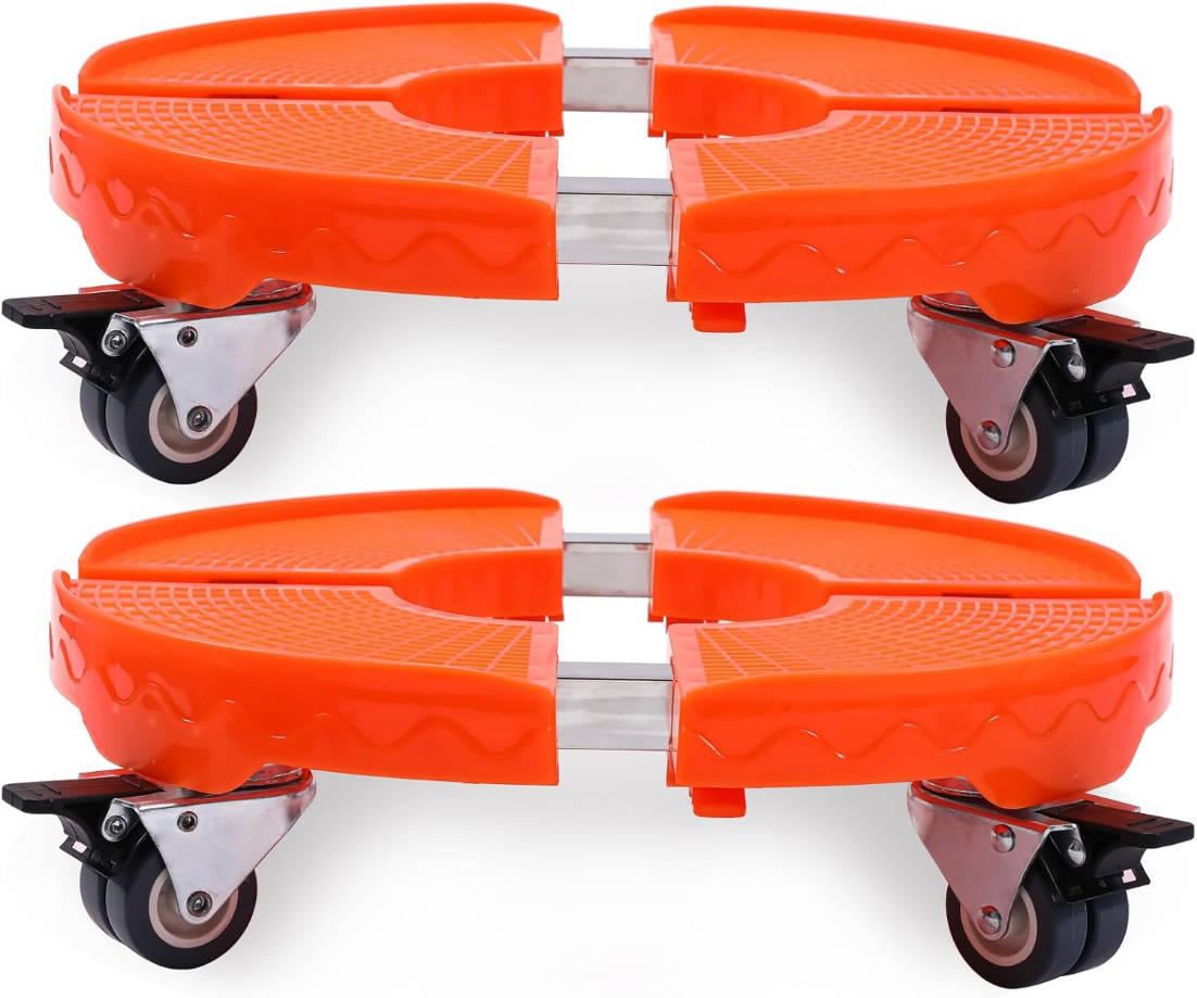 2Packs Plant Caddy with Wheels Heavy Duty,15-20inch Adjustable Rolling Orange Plant Stand with Casters Large Plant Dolly Cart for Indoor Outdoor Plants, Planter, Flowerpots, Plant Pots