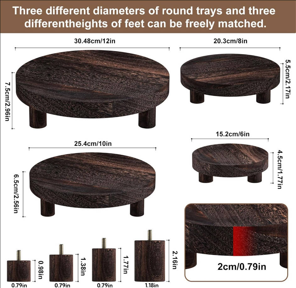 Wood Plant Stand Indoor Outdoor, 12/10/8/6" Round Wood Riser for Decor, Wooden Stool Display Stand Flower Pot Holder Small Planter Tray Modern Potter Decorative for Desktop Counter Room