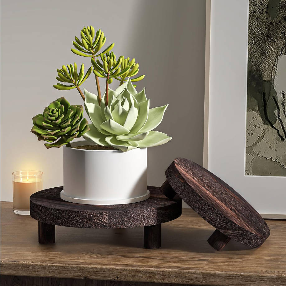 Wood Plant Stand Indoor Outdoor, 12/10/8/6" Round Wood Riser for Decor, Wooden Stool Display Stand Flower Pot Holder Small Planter Tray Modern Potter Decorative for Desktop Counter Room