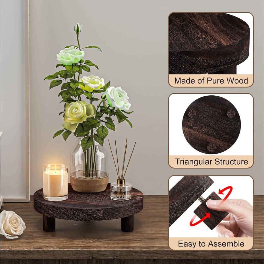 Wood Plant Stand Indoor Outdoor, 12/10/8/6" Round Wood Riser for Decor, Wooden Stool Display Stand Flower Pot Holder Small Planter Tray Modern Potter Decorative for Desktop Counter Room