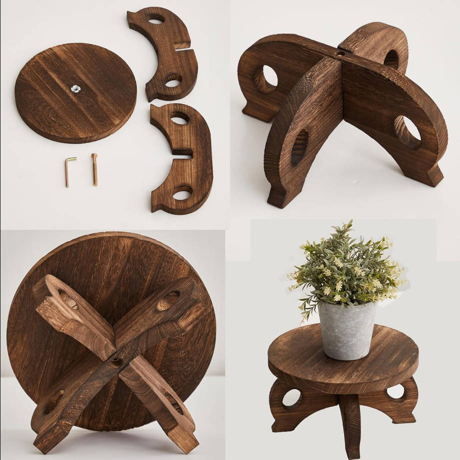 Plant Stand Indoor Round Wood Risers Display Stands Decorative Table for Flowers Stand Indoor Rustic Balcony Decor Pedestal Board Plant Holder Rise