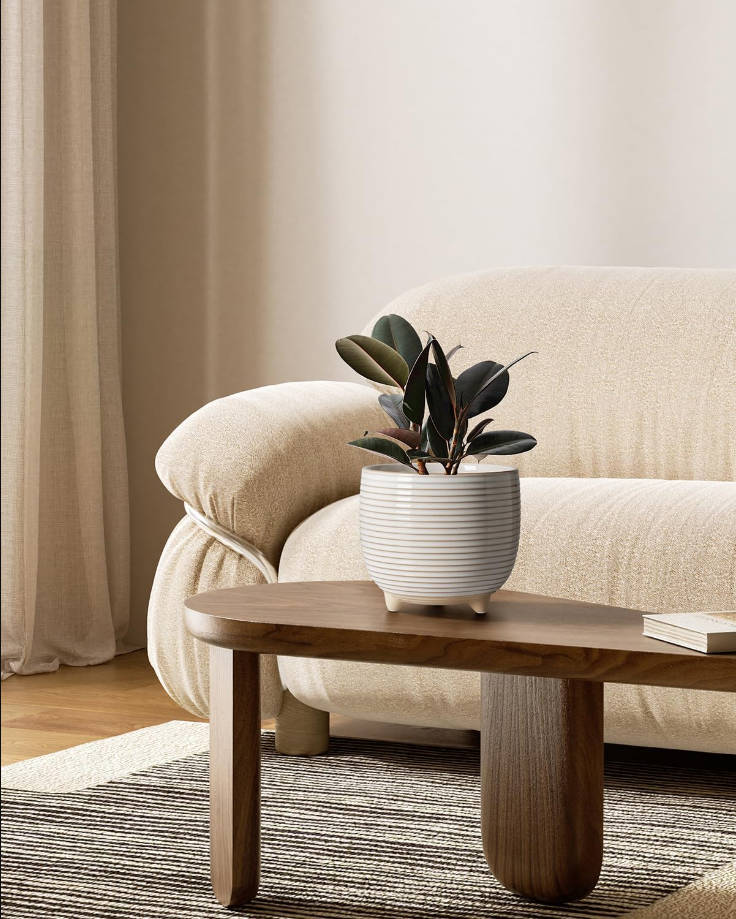 Ceramic Plant Pots, 5.1 + 6.4 Inch Footed Pots for Plants, Modern Flower Pots for Home and Office, Indoor Planters with Drainage, Reactive Glaze White