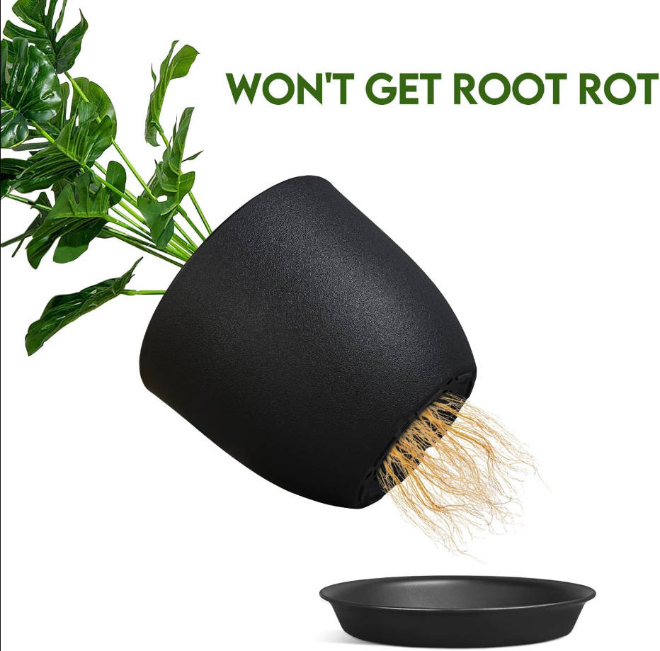 Pots 8 Inch Set of 2, Flower Pots with Multi Mesh Drainage Holes, Planters for Indoor Outdoor Garden Plants and Flowers (Black)