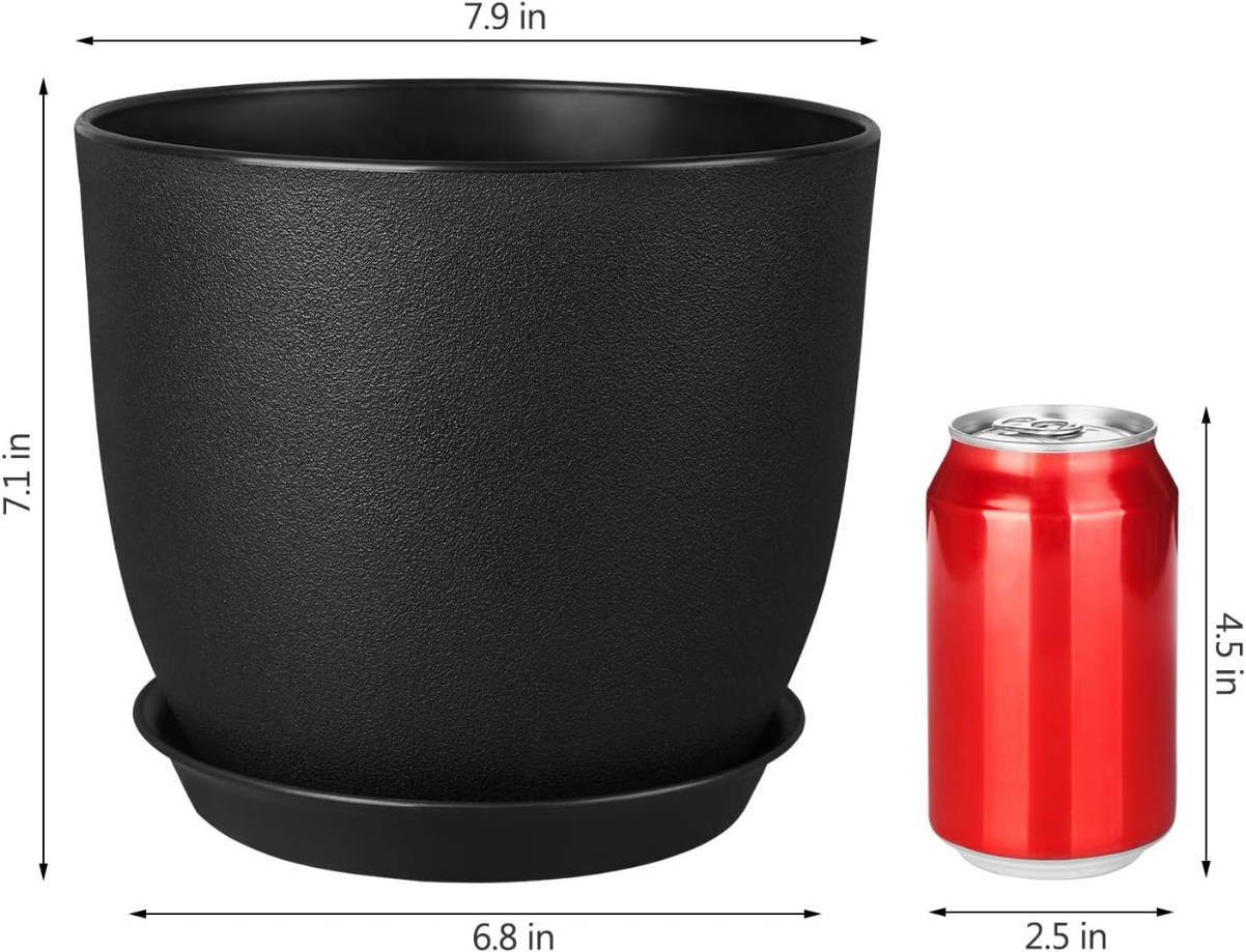 Pots 8 Inch Set of 2, Flower Pots with Multi Mesh Drainage Holes, Planters for Indoor Outdoor Garden Plants and Flowers (Black)