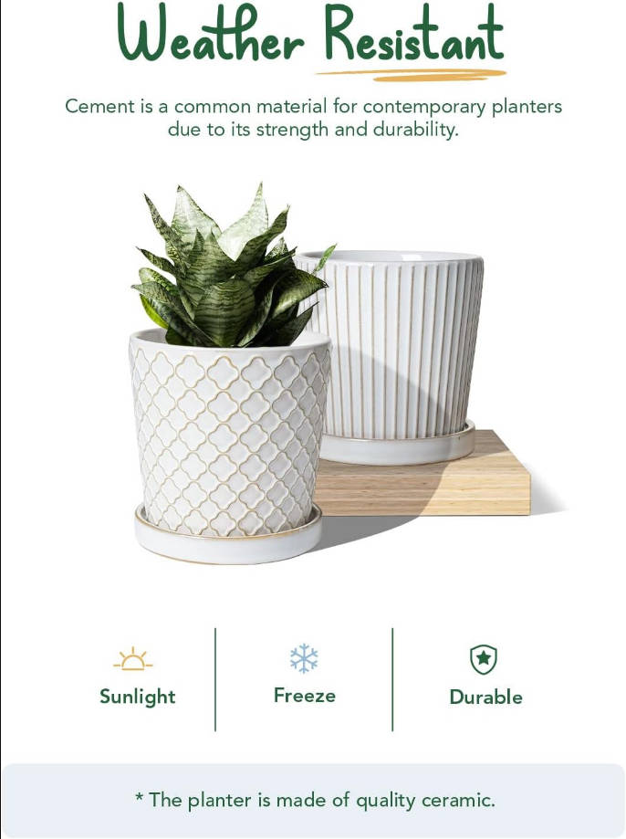 Ceramic Pots for Plants, 5.4 Inch Plant Pots with Drainage Hole and Saucer, Indoor Plant Pots for Succulent, Snake Plants and Cactus, Flower Pots, Set of 2, Reactive Glaze White