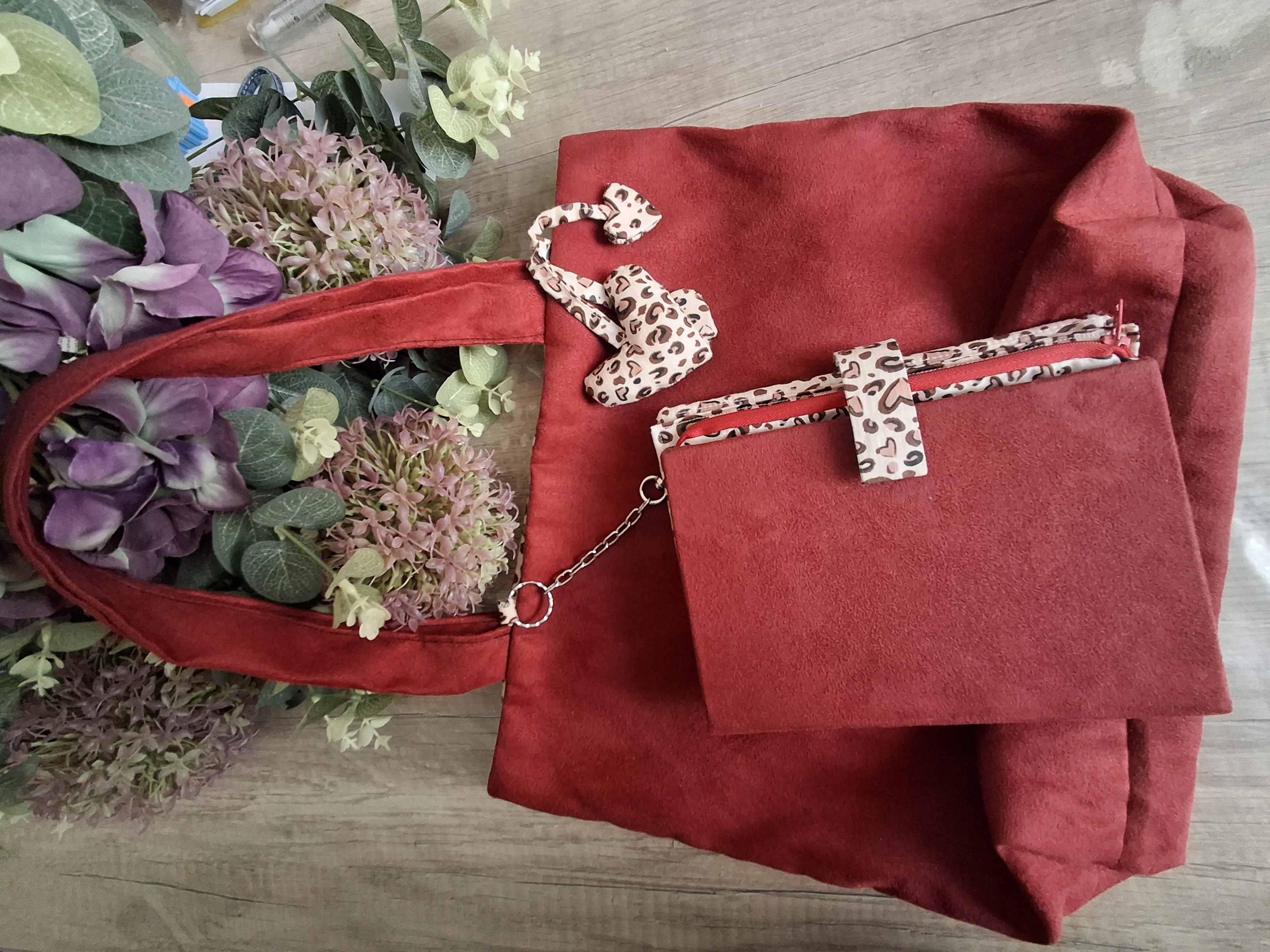 Bolsa de veludo vermelha com Carteira