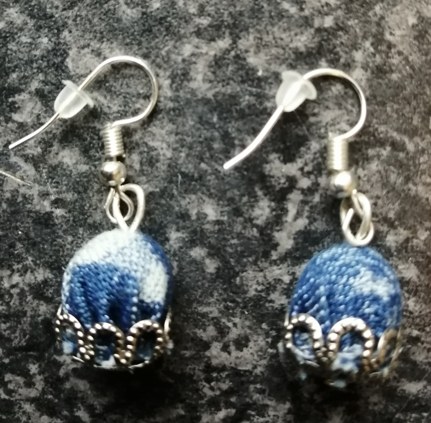 Handcrafted Blue Fabric Earrings