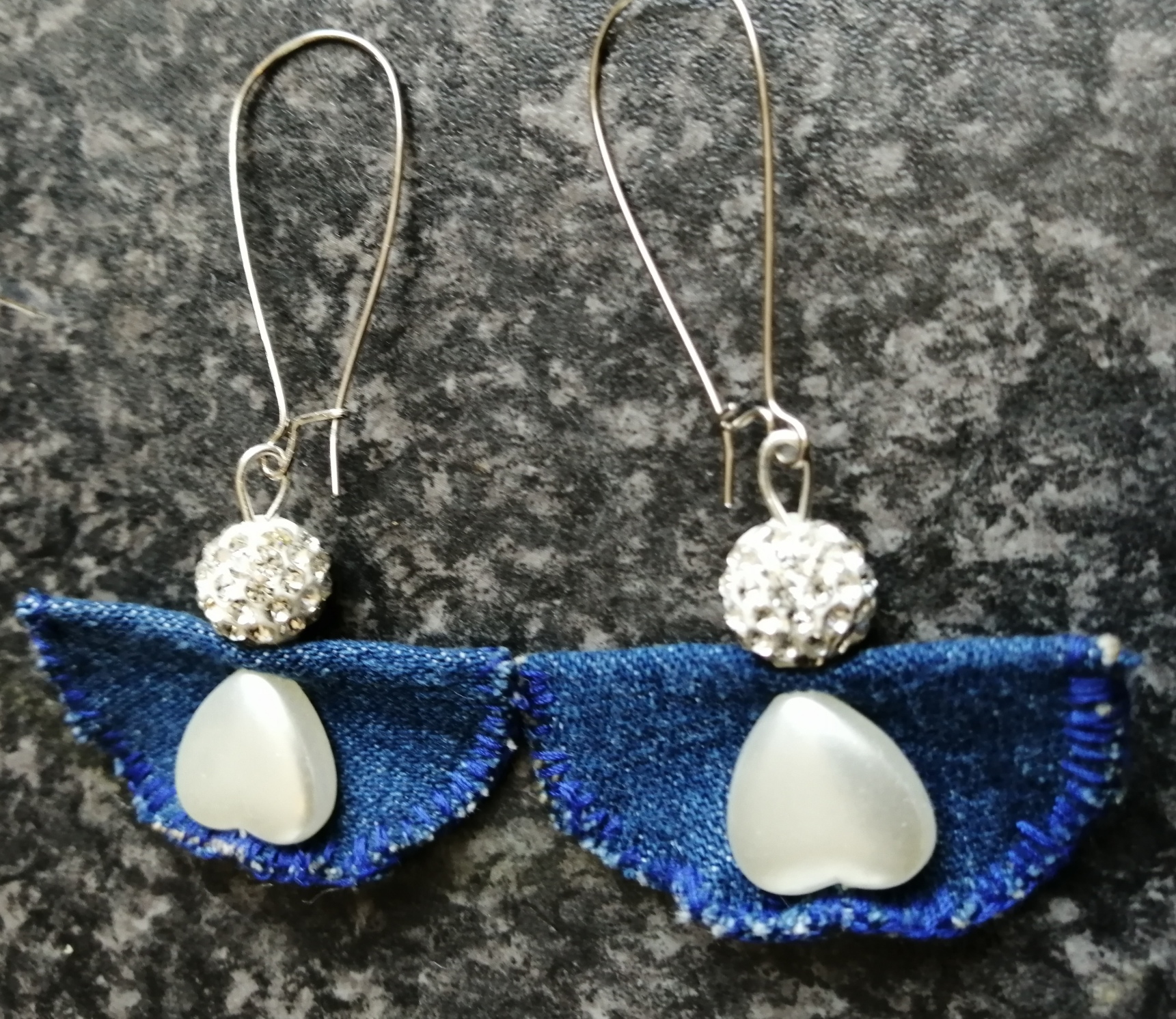 Handmade Denim & Heart Earrings