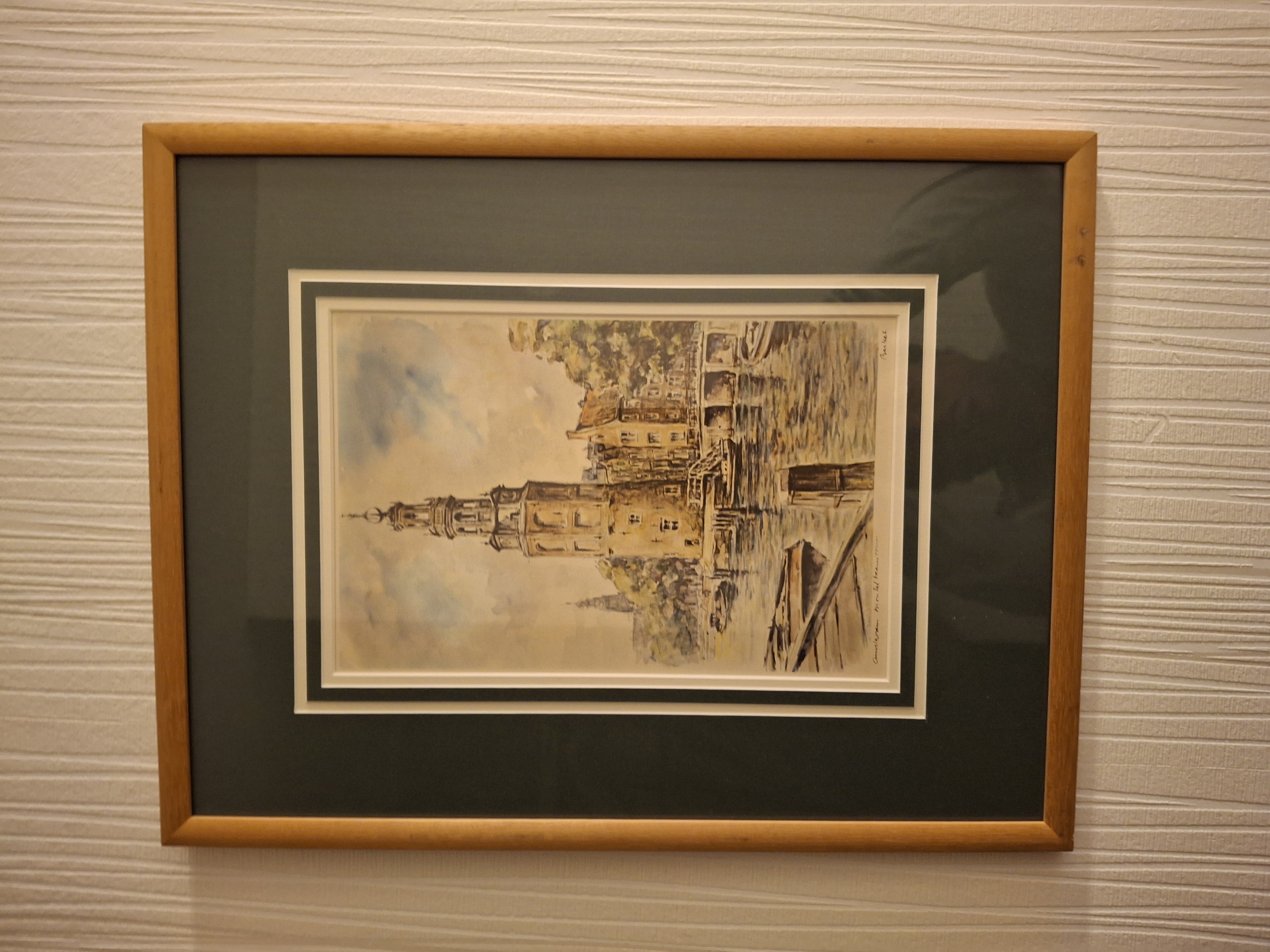 Framed Cityscape Watercolor Painting