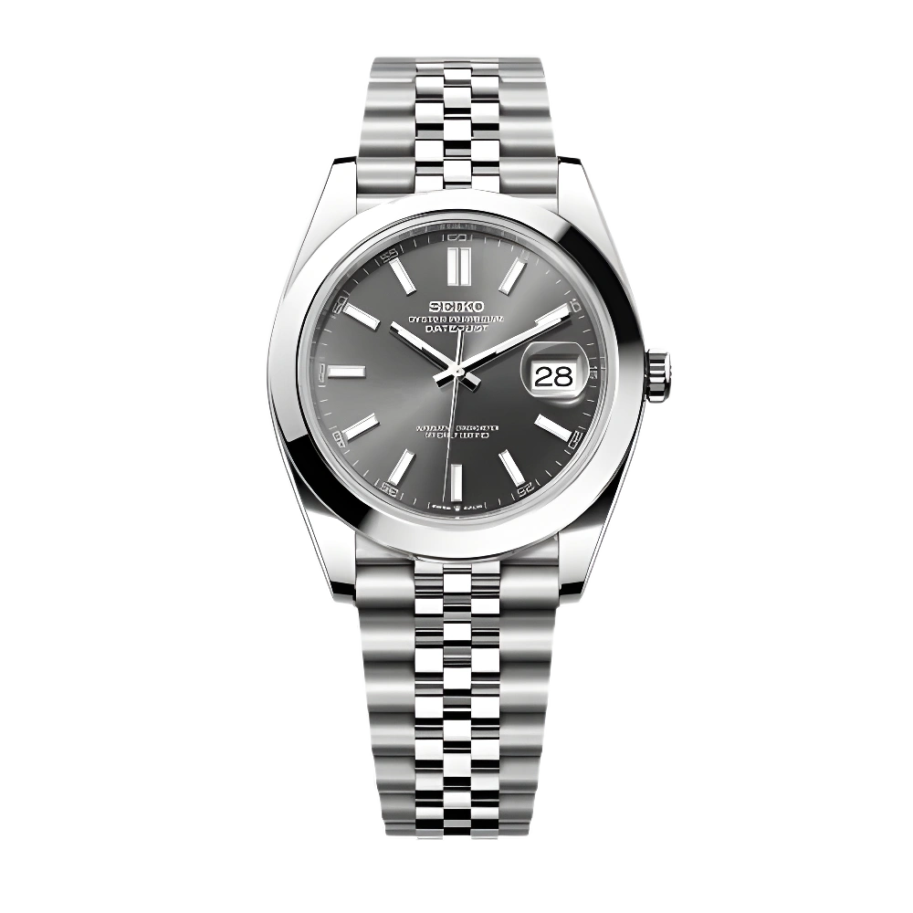 SEIKO MOD DATEJUST | GRIS LUNETTE LISSE