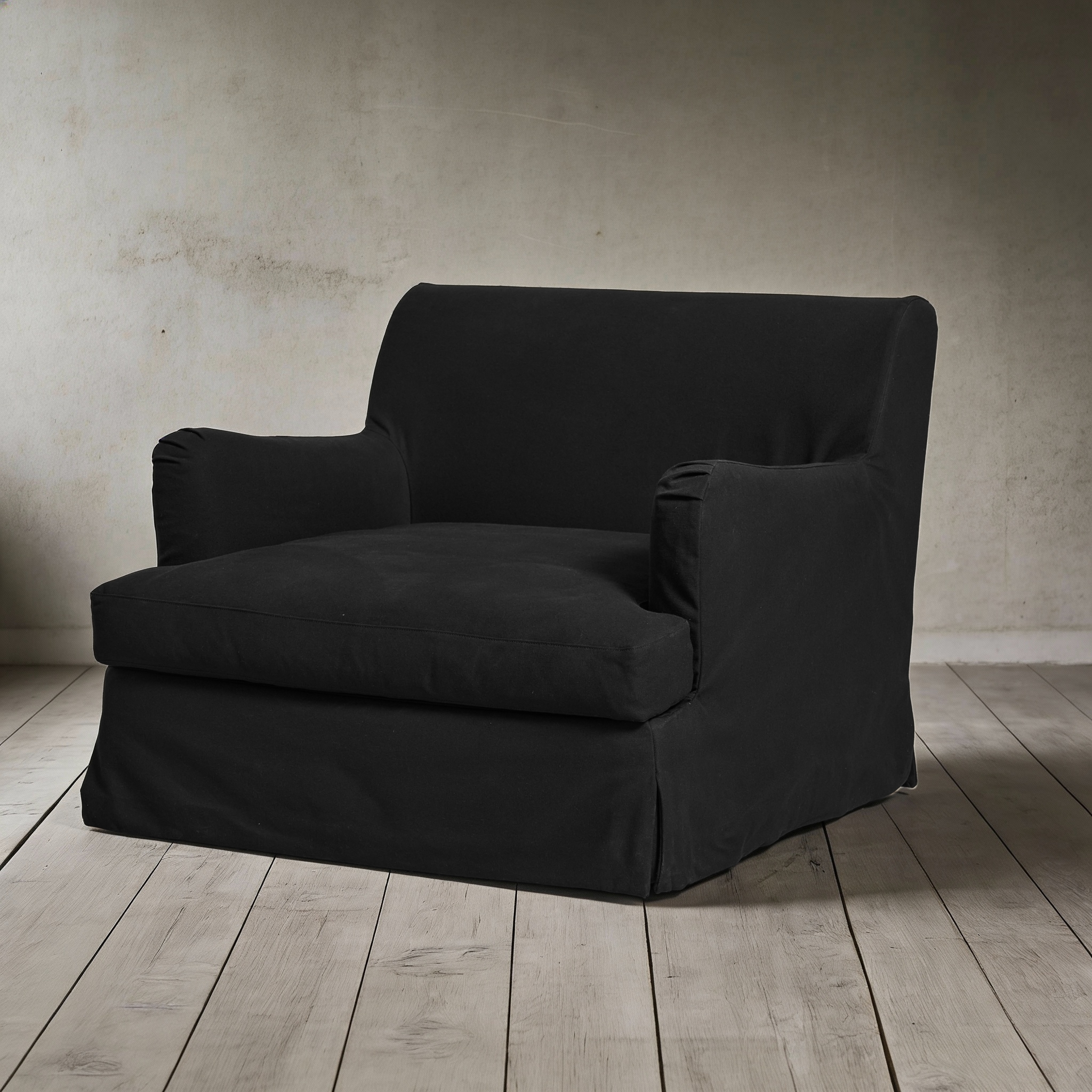 Campbell Slipcover Armchair XL in Linen Fabric Halo-13 Black