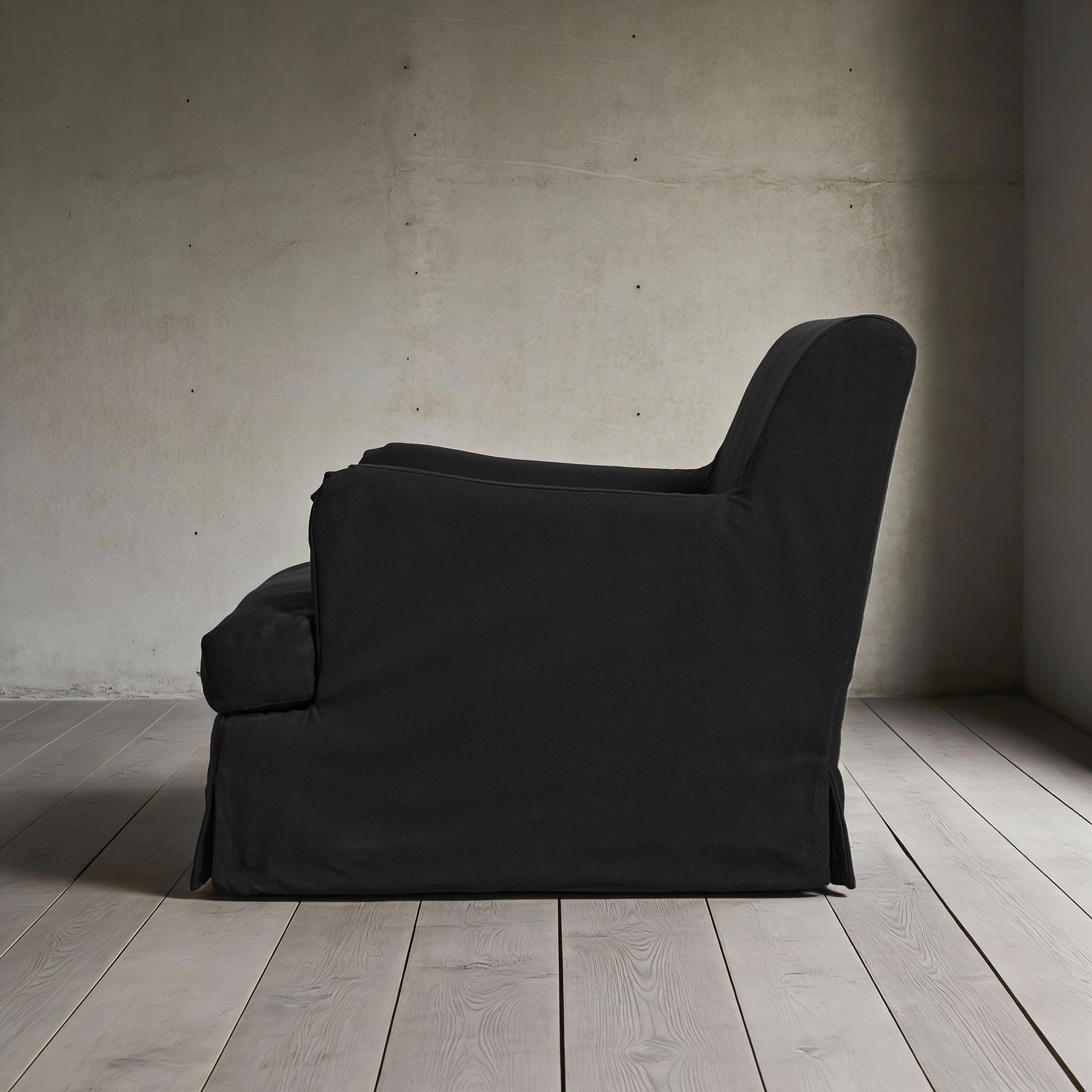 Campbell Slipcover Armchair XL in Linen Fabric Halo-13 Black 