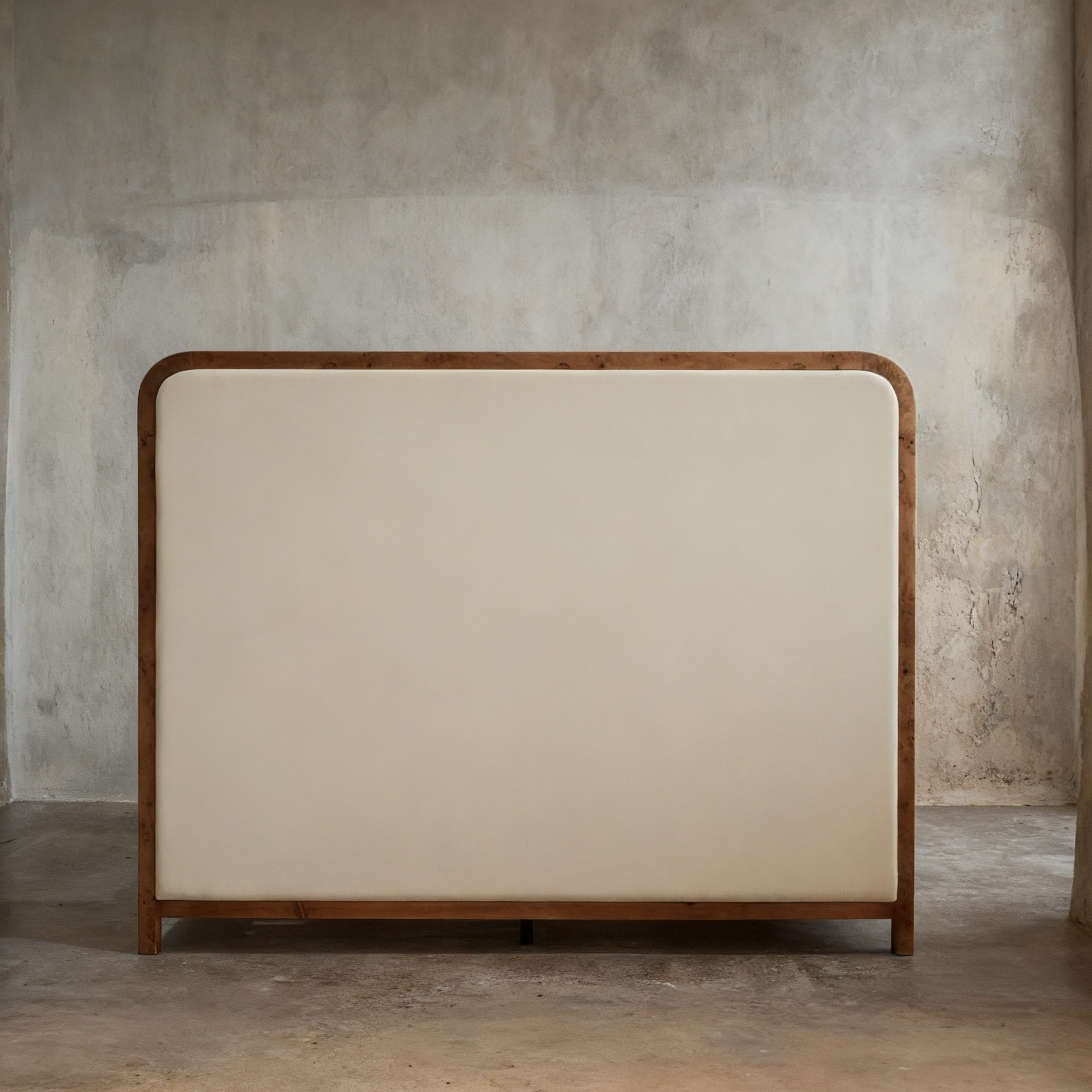 Mappa Burl Sculptural Bed with Floating Linen Headboard 
