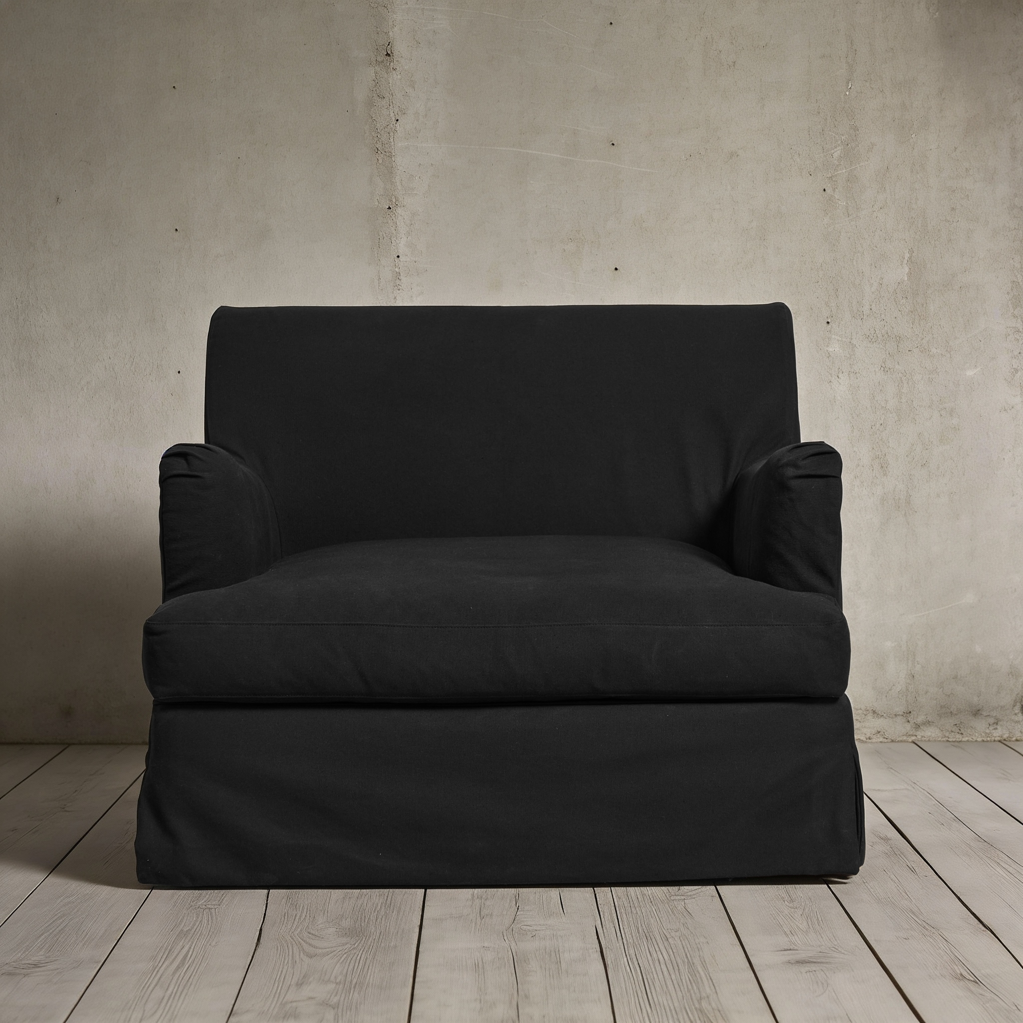 Campbell Slipcover Armchair XL in Linen Fabric Halo-13 Black 