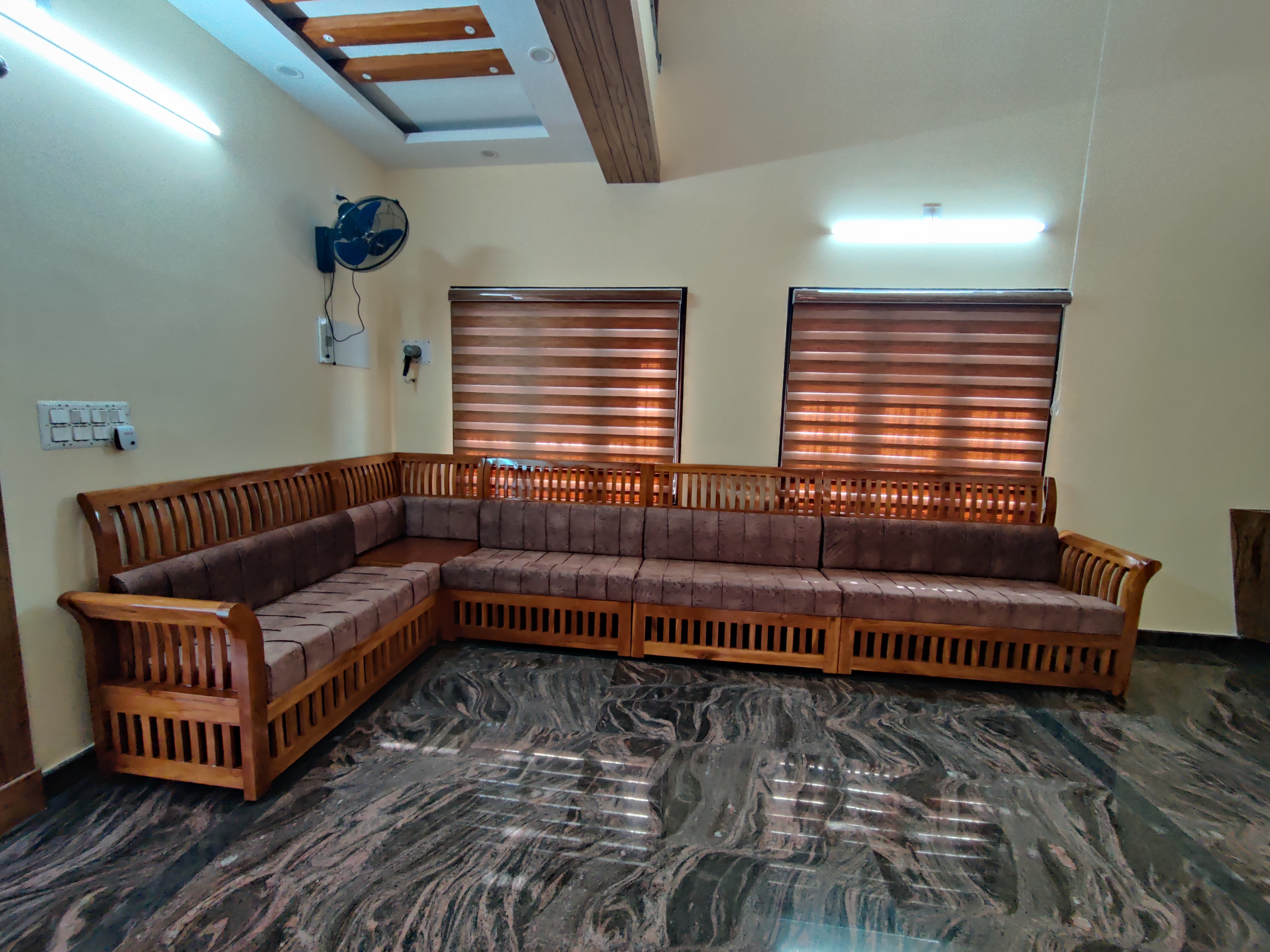 Wooden L-Shaped Sofa Set