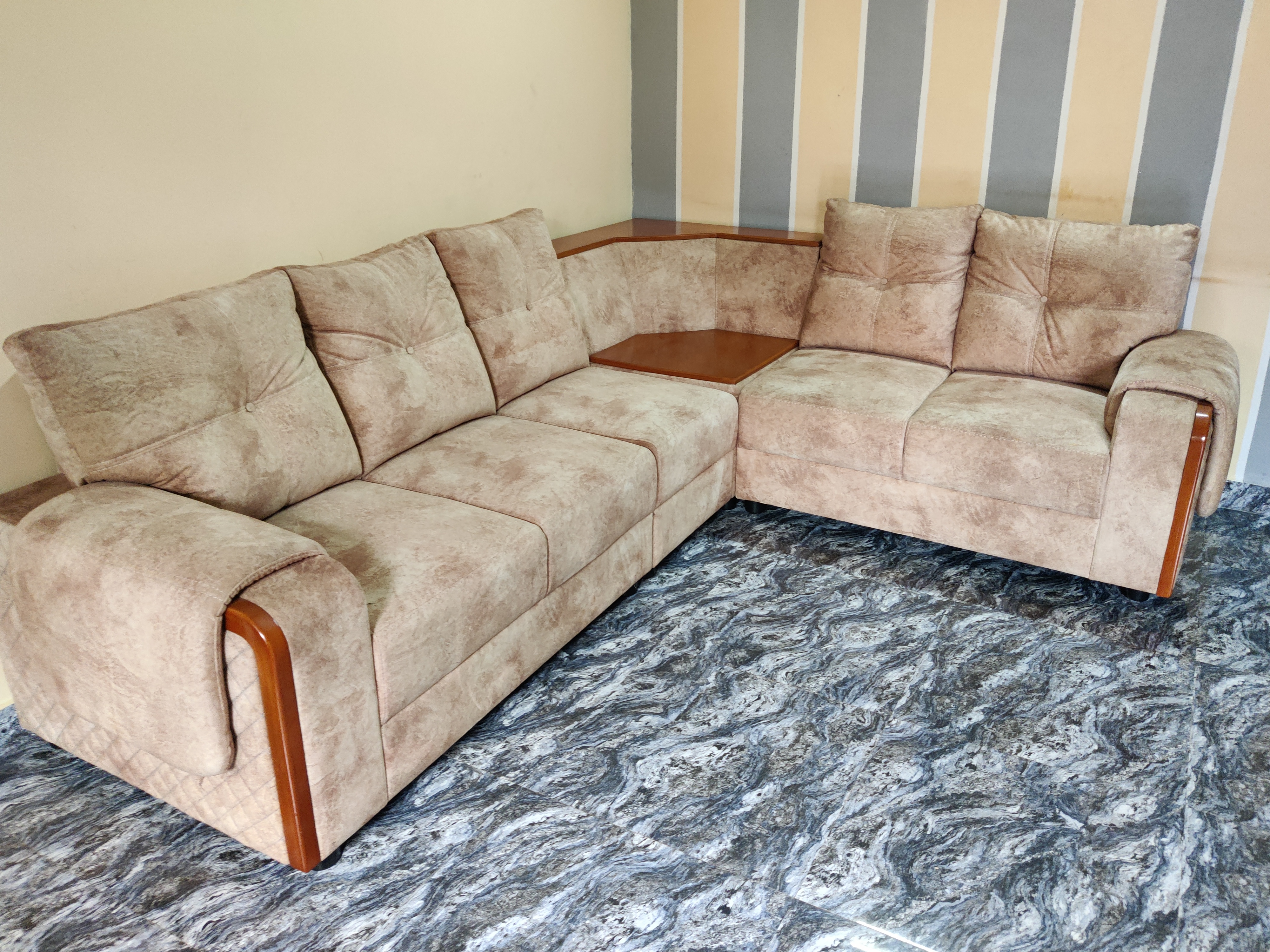 L-Shaped Beige Sofa