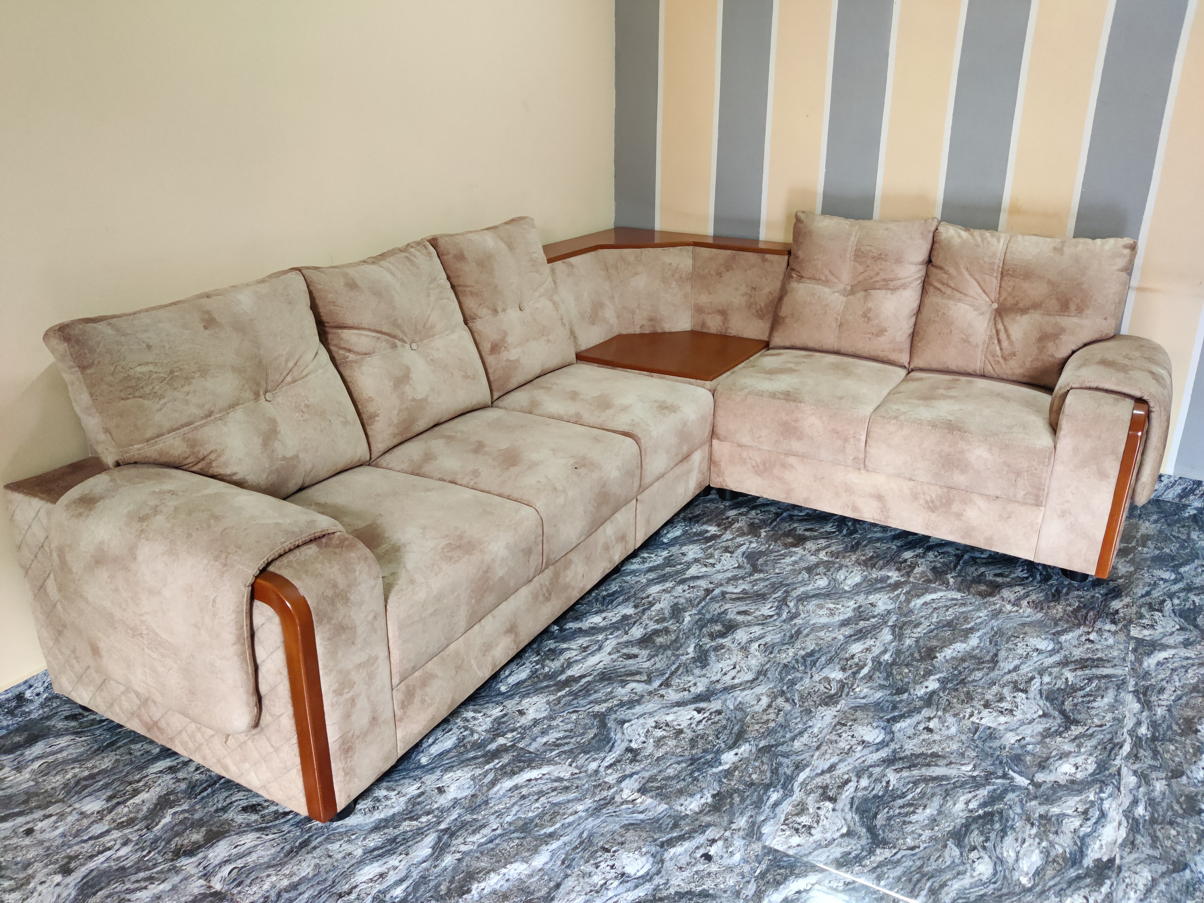 L-Shaped Beige Sofa