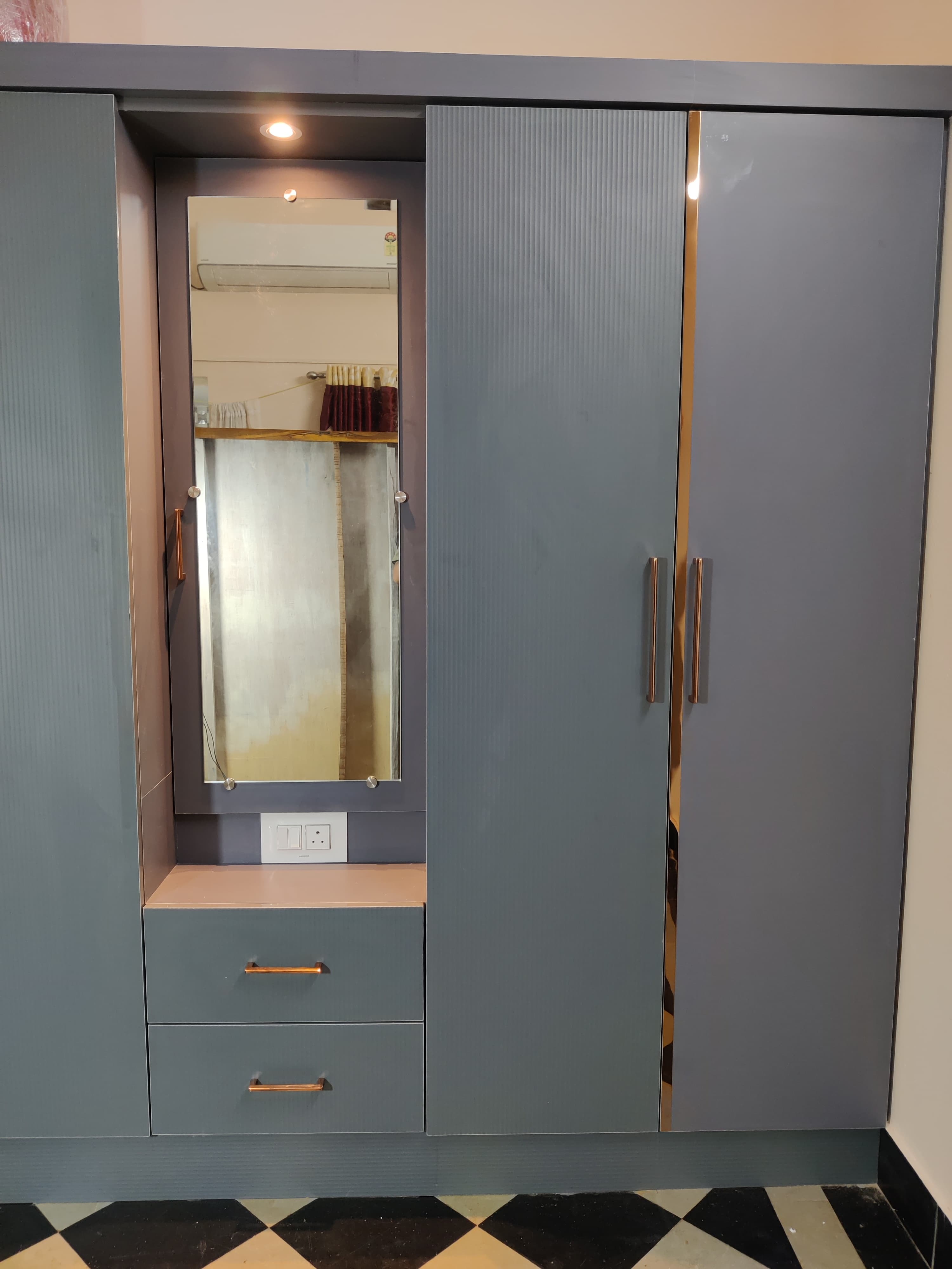 Modern Grey Wardrobe with Mirror