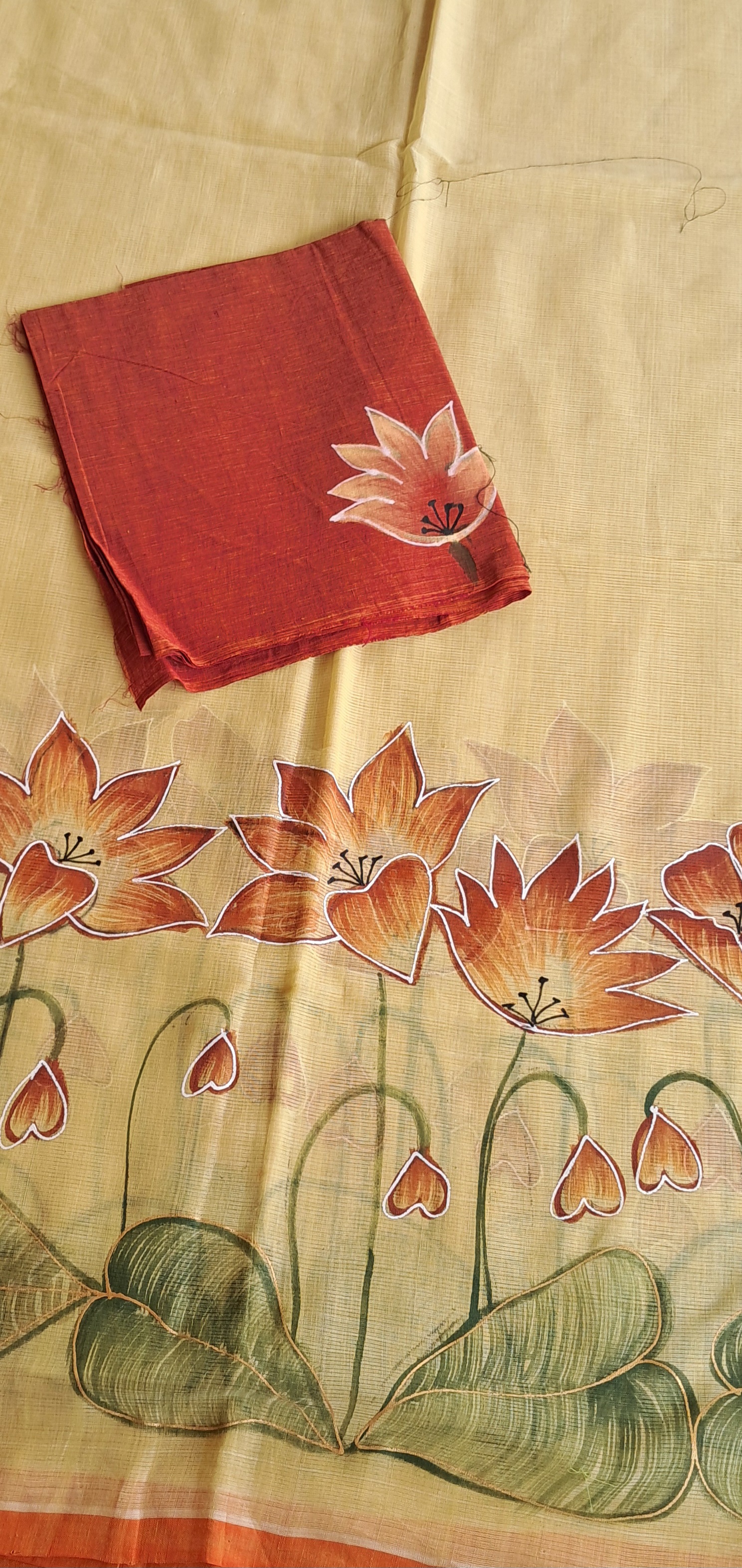 Hand Woven Hand Painted Cotton Saree with Blouse