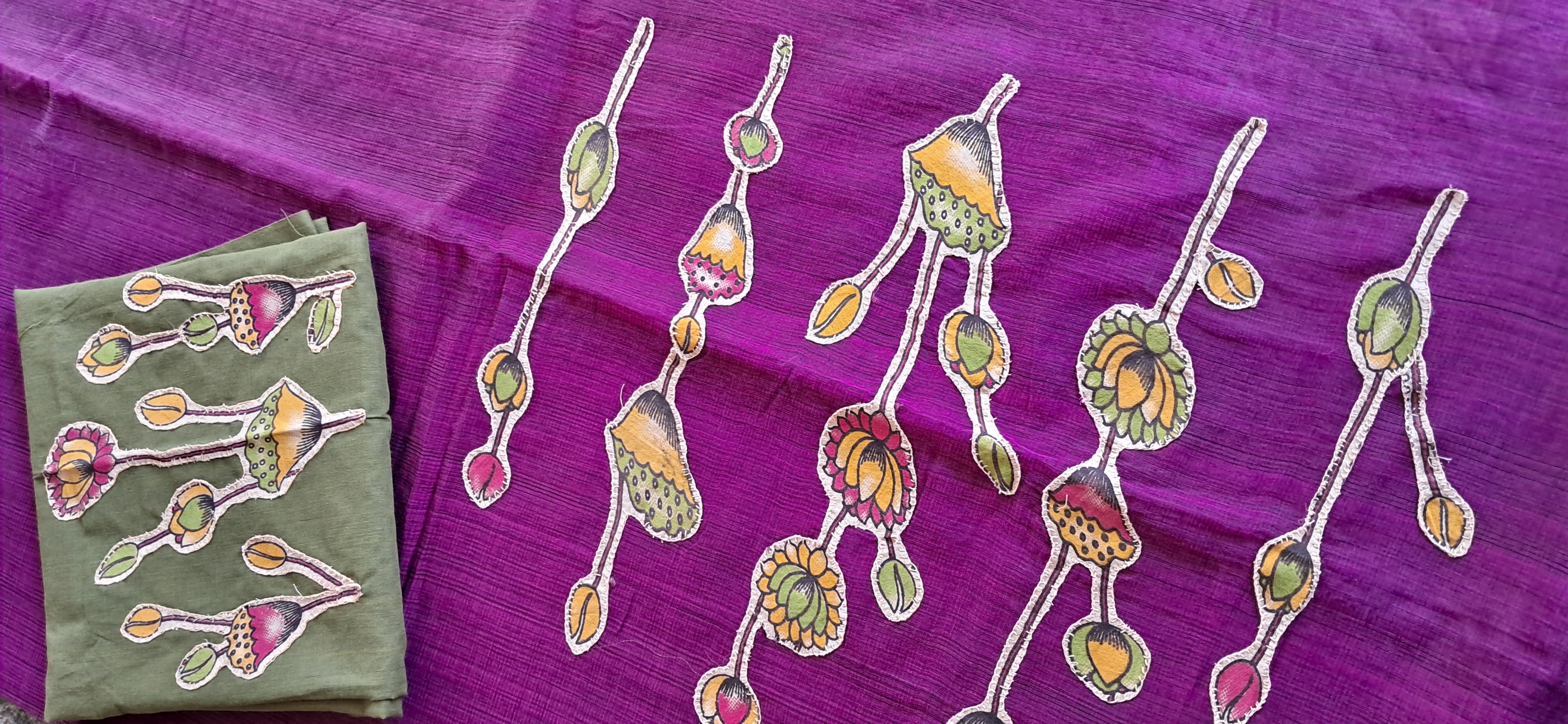 Hand Woven Cotton Applique work Saree with Blouse