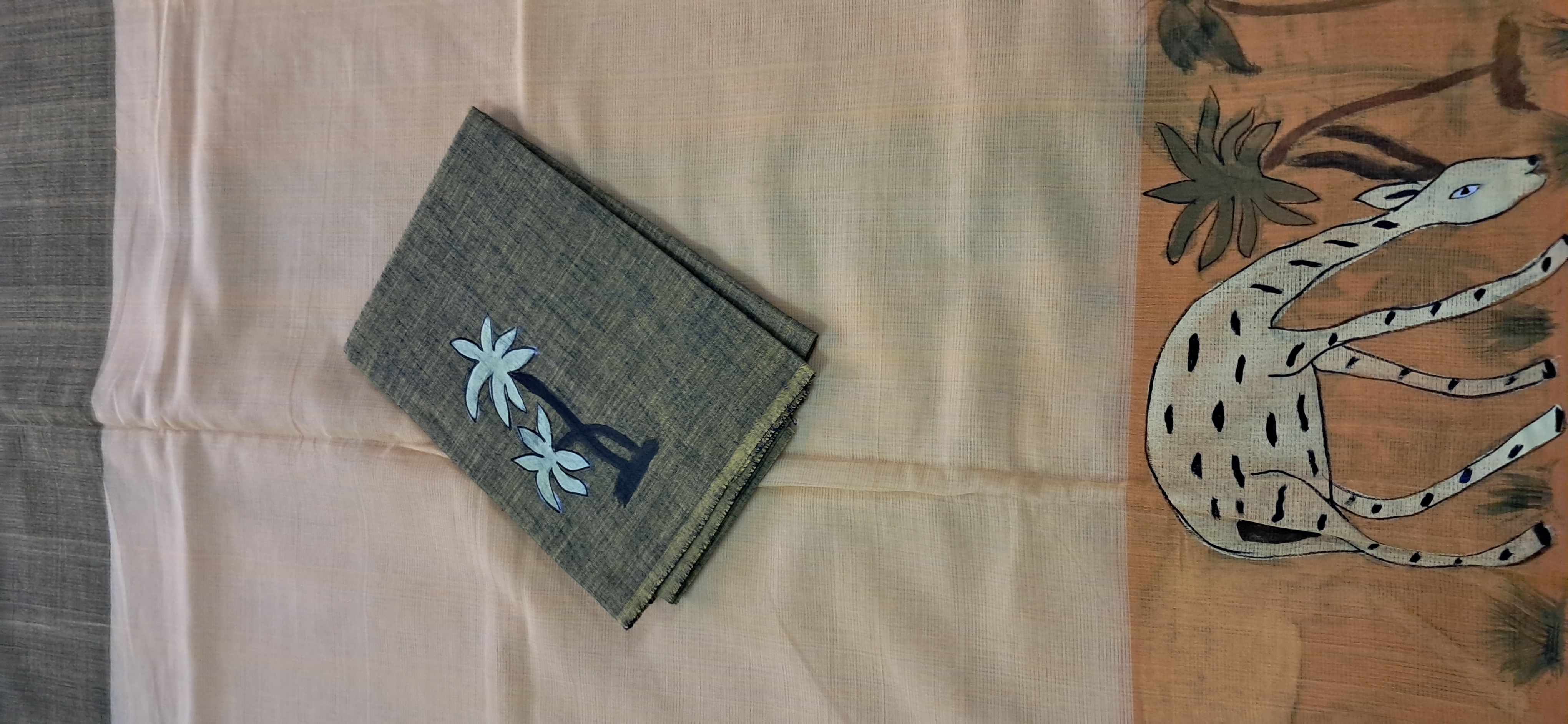 Hand Woven Hand Painted Cotton Saree with Blouse