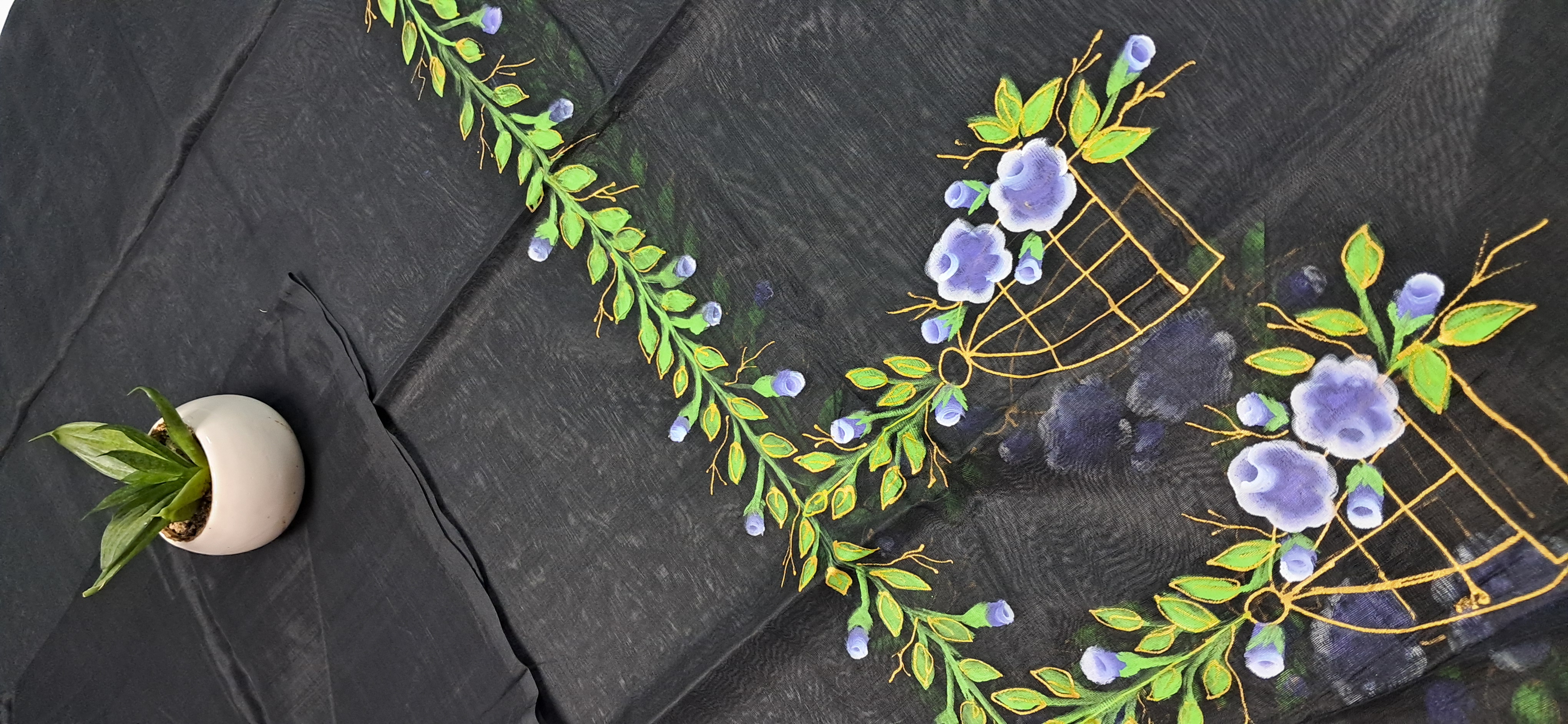 Hand Woven Hand Painted Silk (Pattu) Duppata