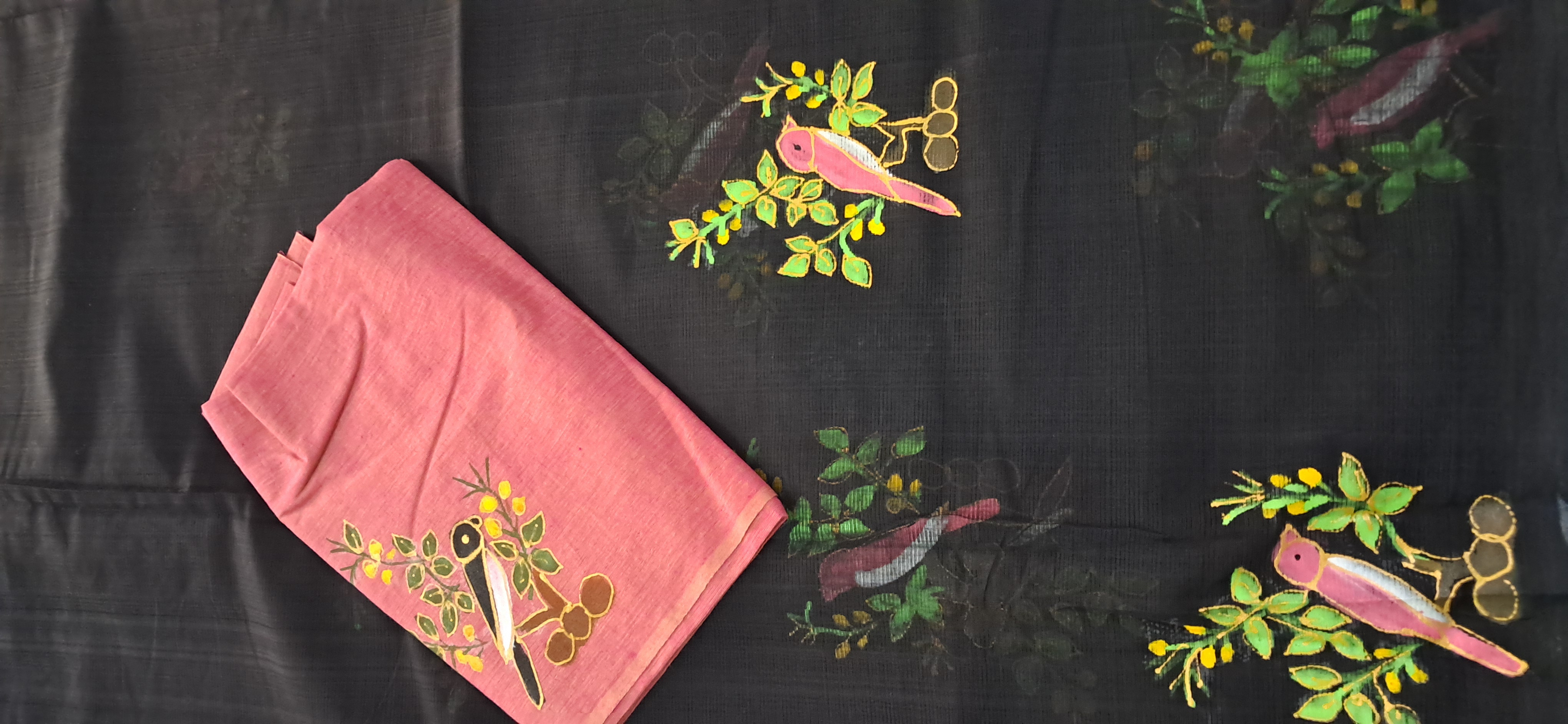 Hand Woven Cotton Applique work Saree 