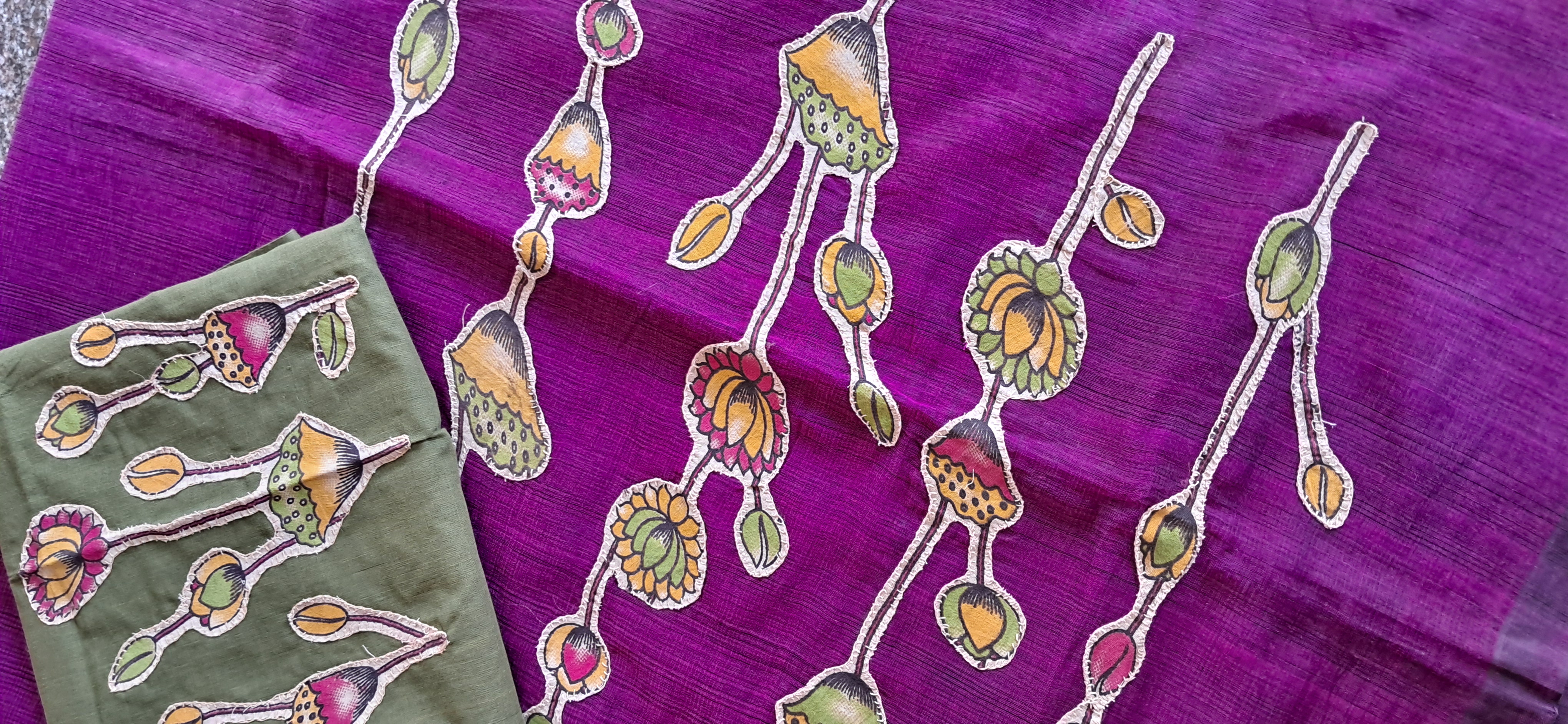 Hand Woven Cotton Applique work Saree with Blouse