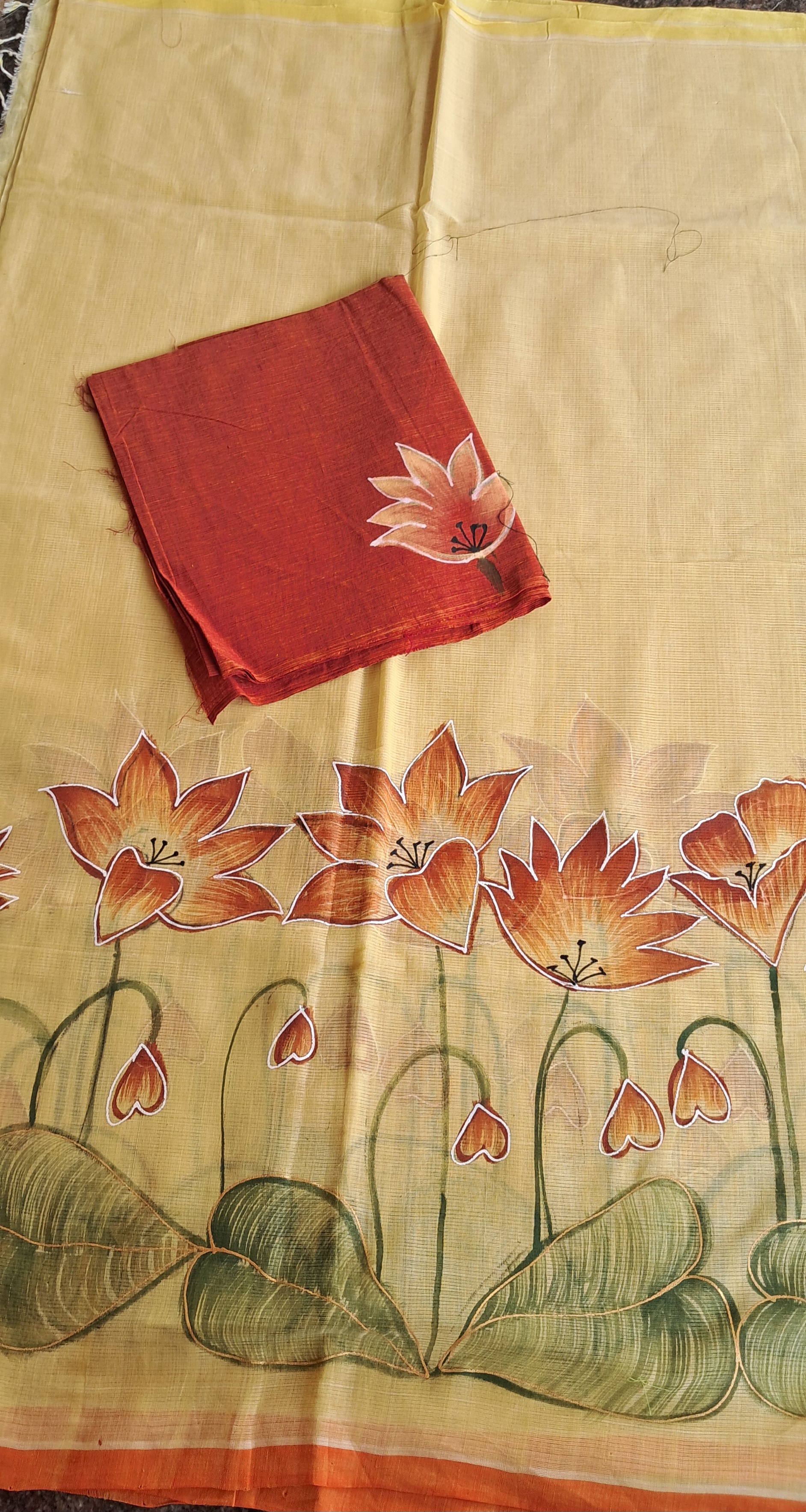 Hand Woven Hand Painted Cotton Saree with Blouse
