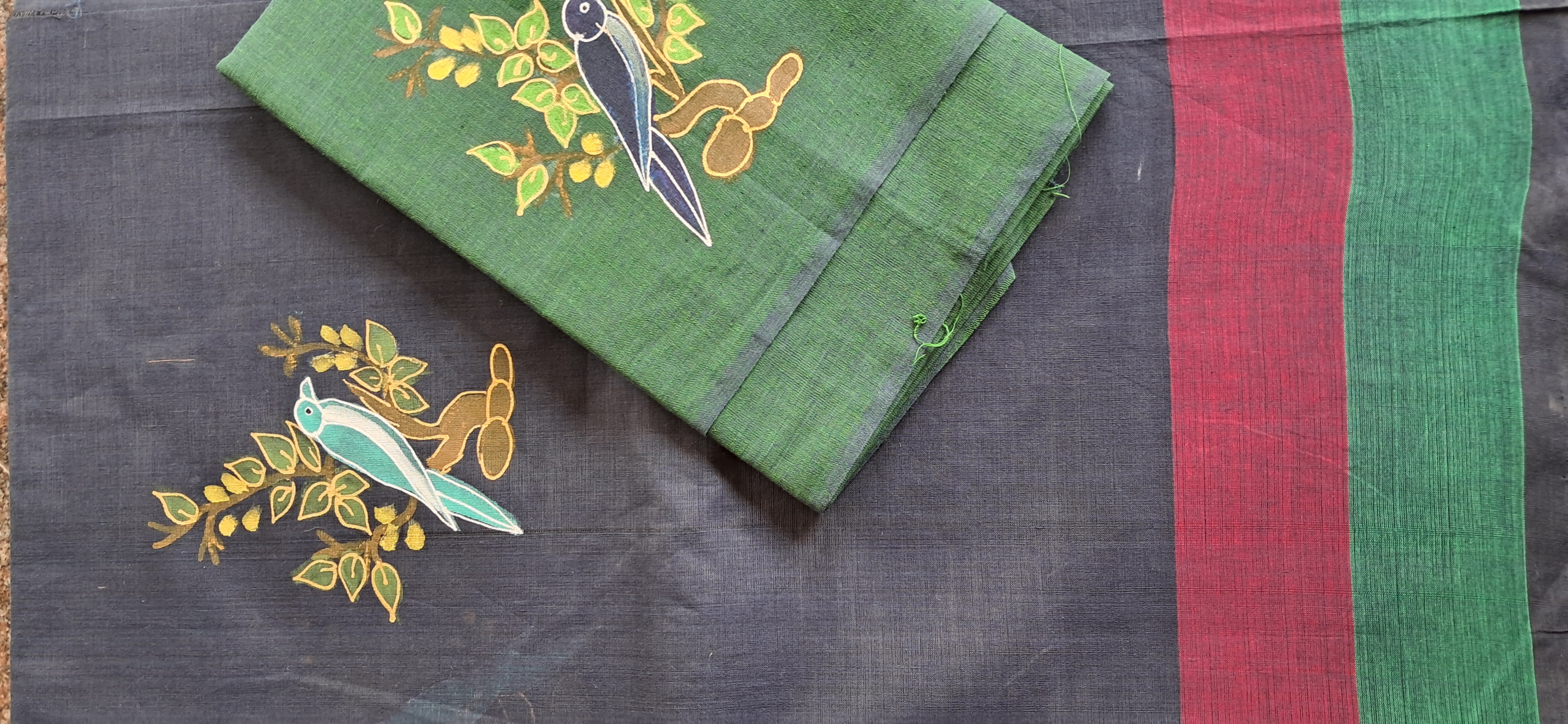 Hand Woven Hand Painted Cotton Saree with Blouse