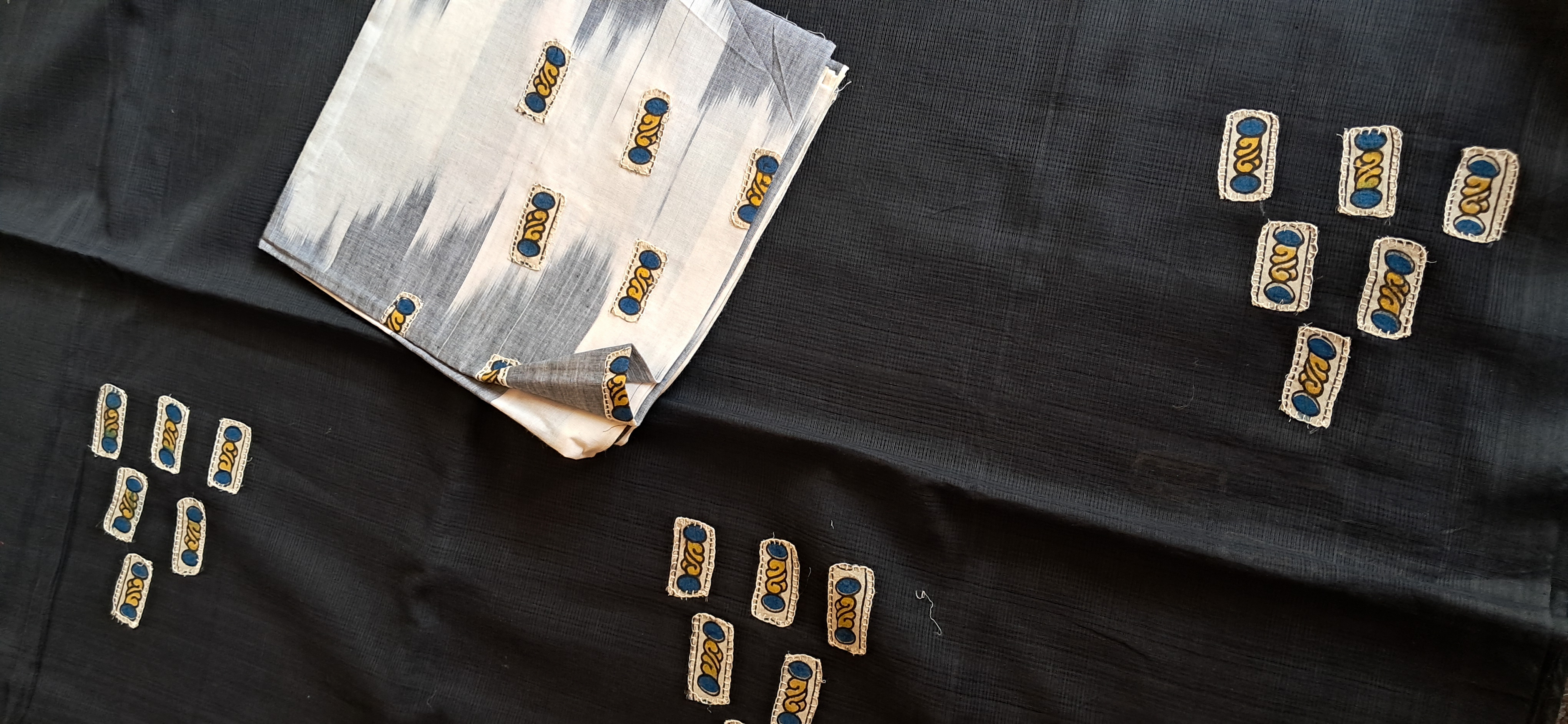 Hand Woven Cotton Applique work Saree with Blouse