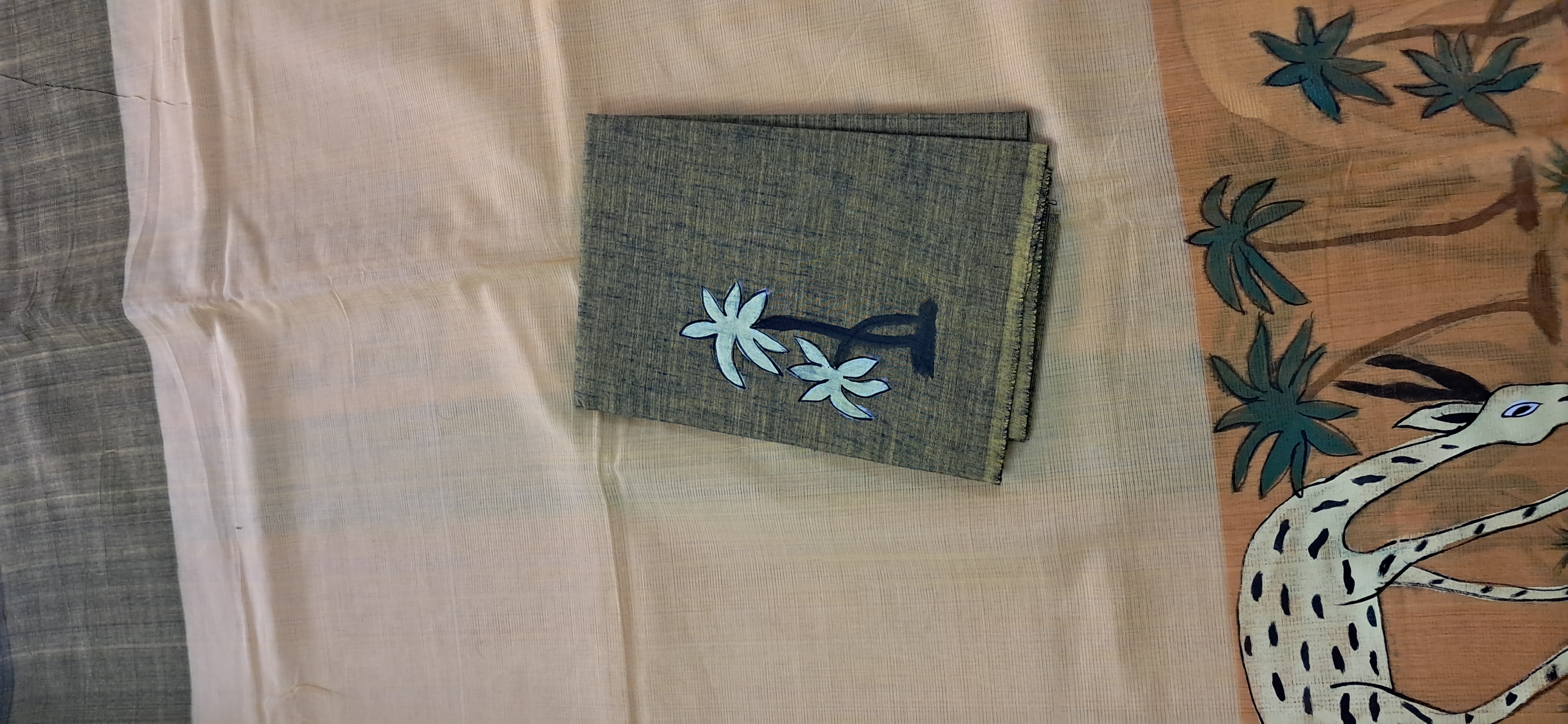 Hand Woven Hand Painted Cotton Saree with Blouse