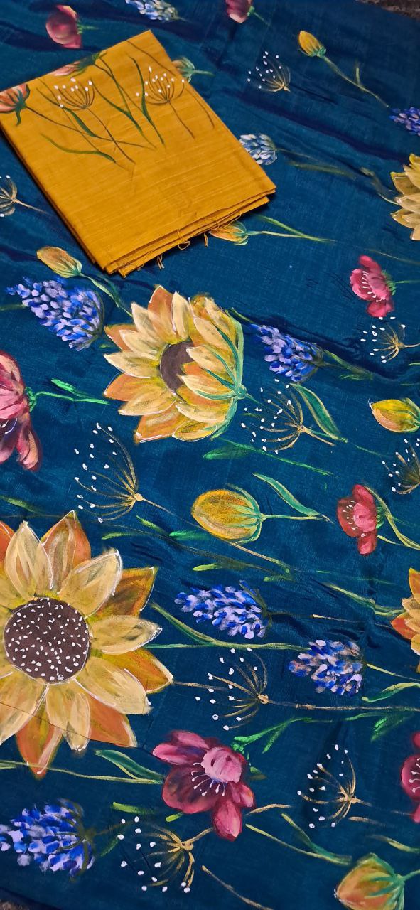 Hand Woven Hand Painted Silk (Pattu) Saree with Blouse