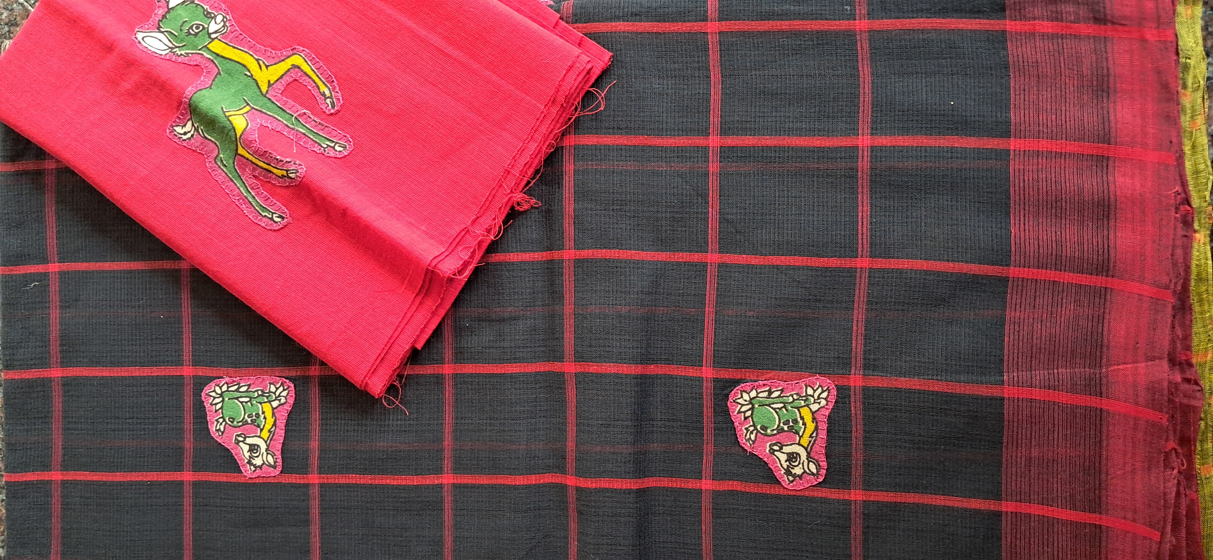 Hand Woven Cotton Applique work Saree with Blouse