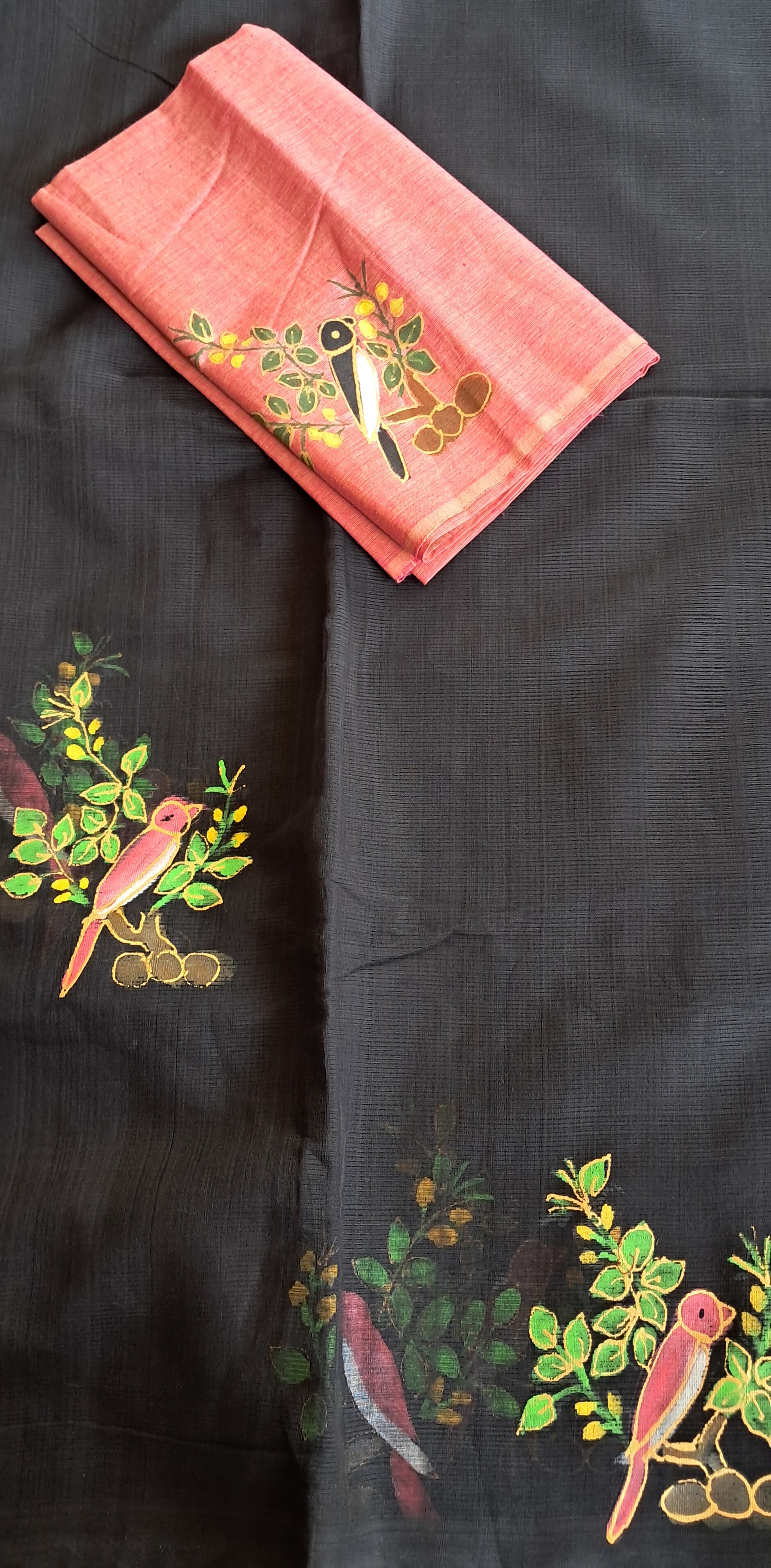 Hand Woven Cotton Applique work Saree 