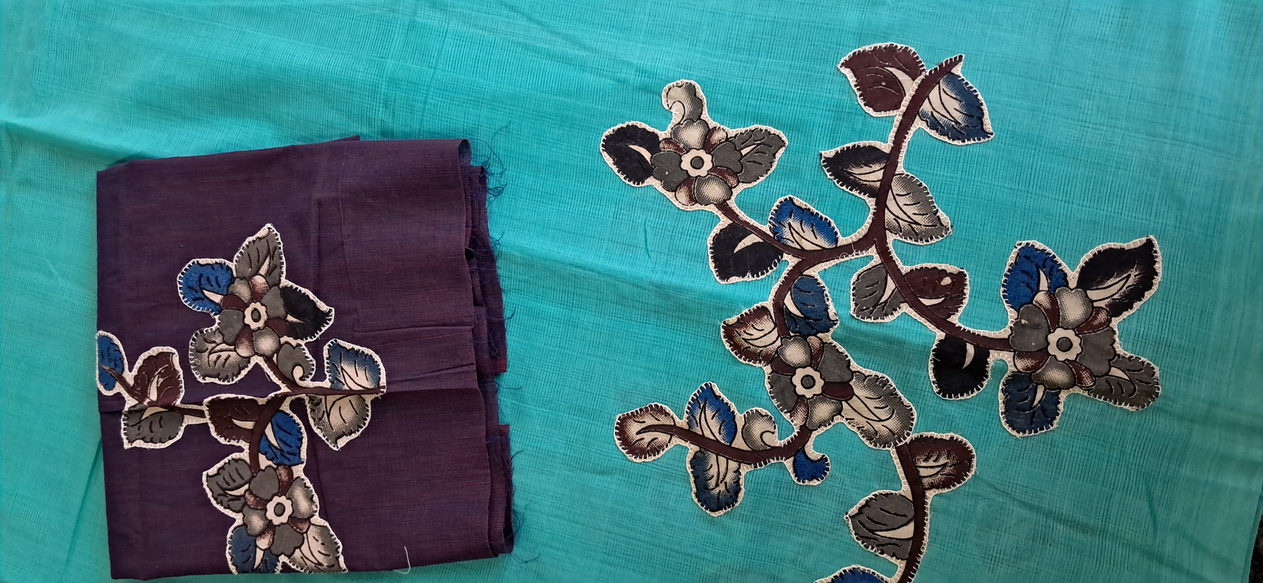 Hand Woven Cotton Applique work Saree with Blouse