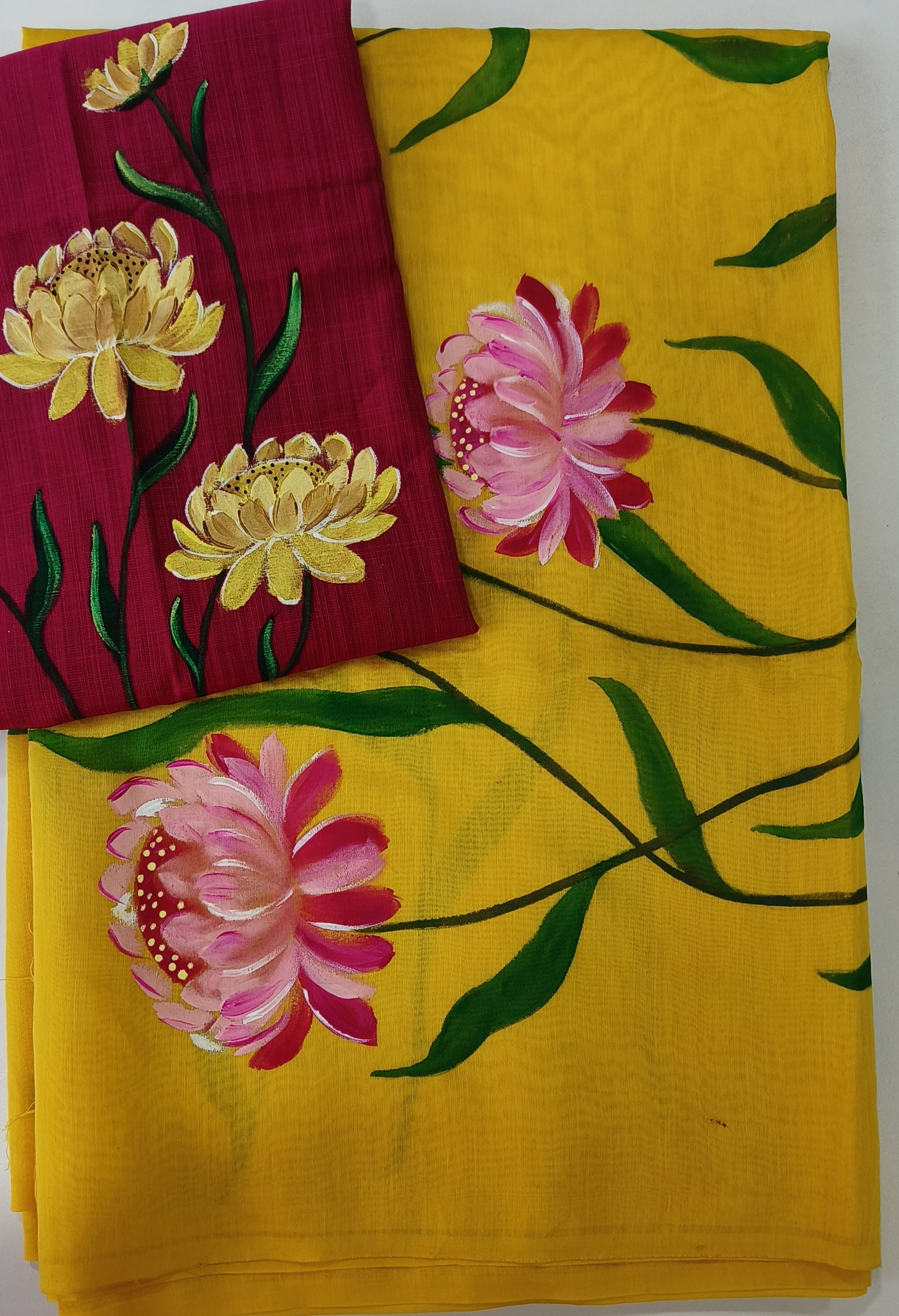 Mul Chendari Hand-painted Floral Saree Set