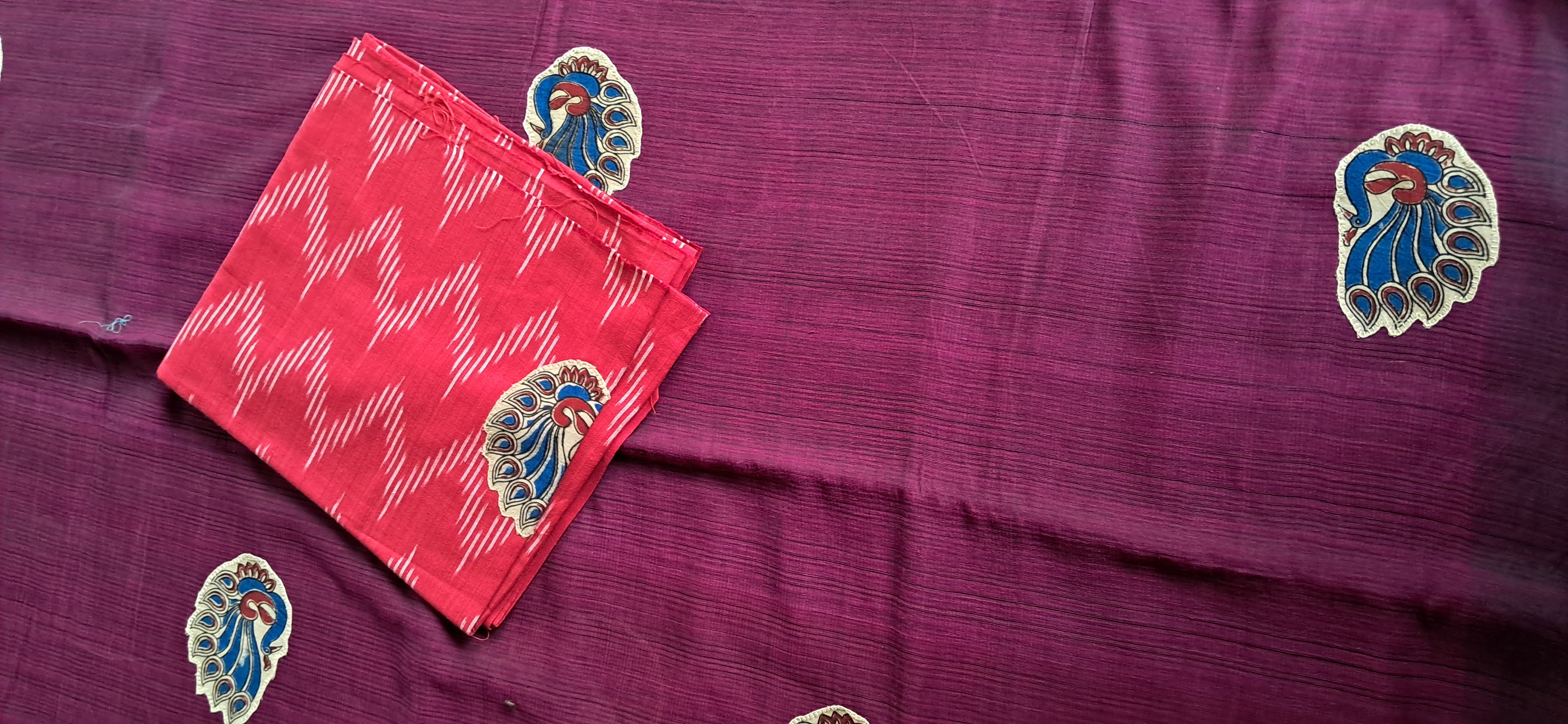 Hand Woven Cotton Applique work Saree with Blouse