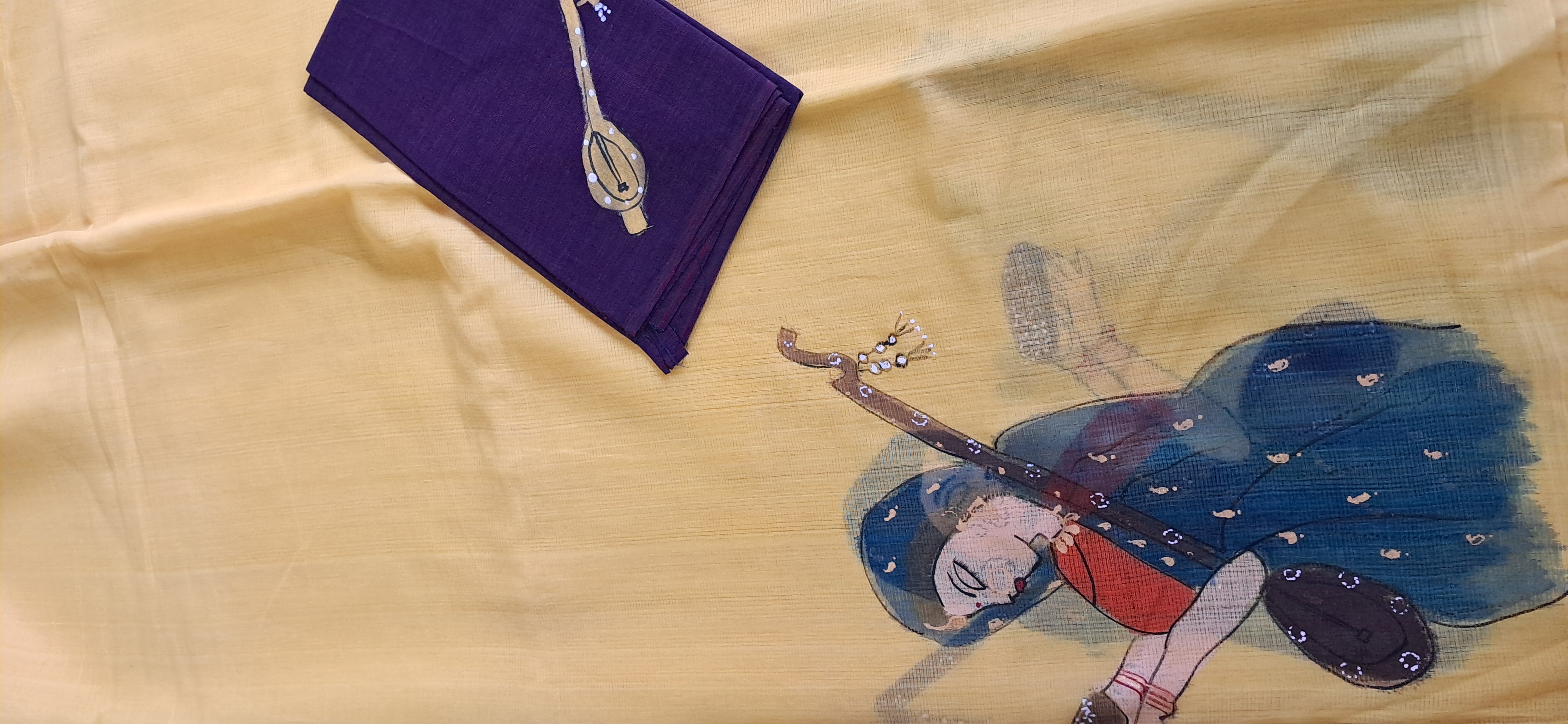 Hand Woven Hand Painted Cotton Saree with Blouse