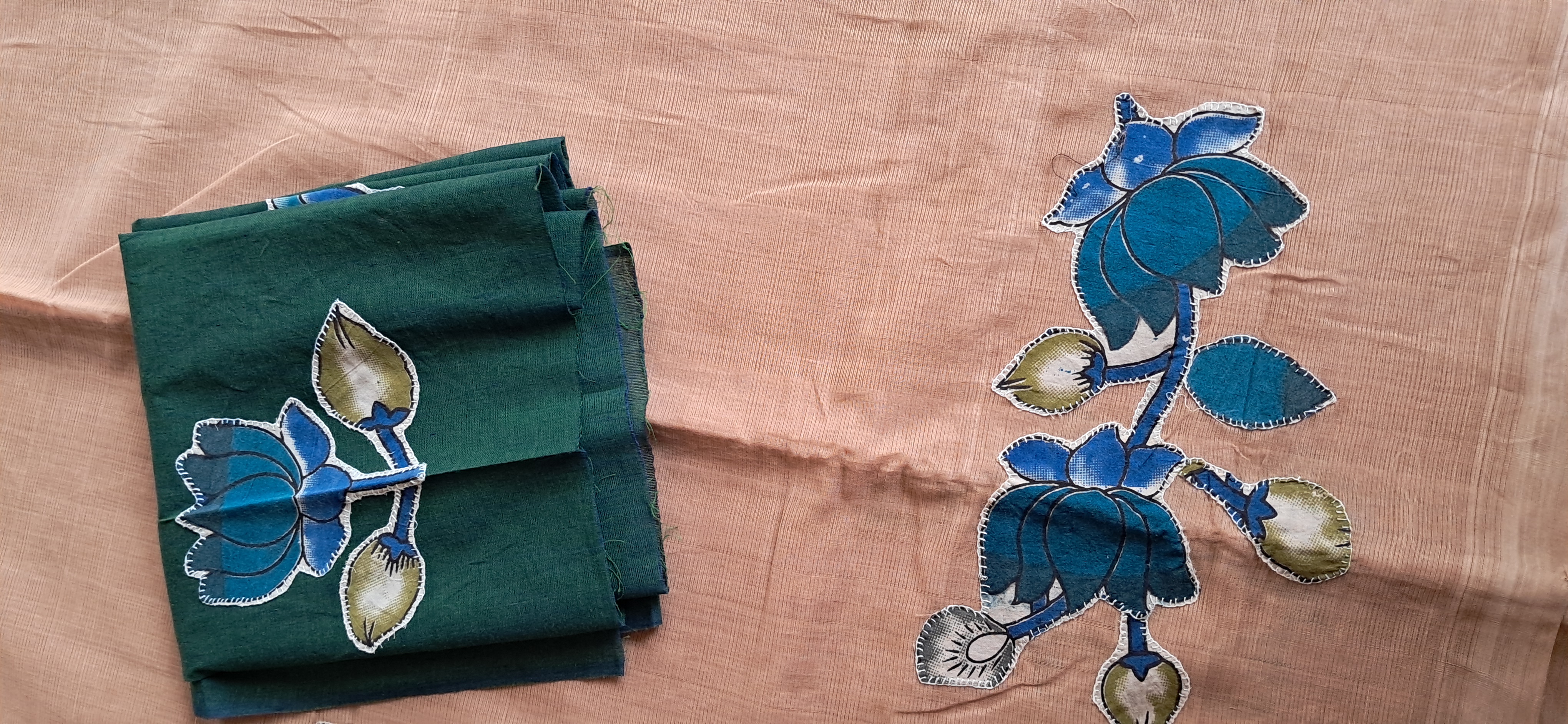 Hand Woven Cotton Applique work Saree with Blouse