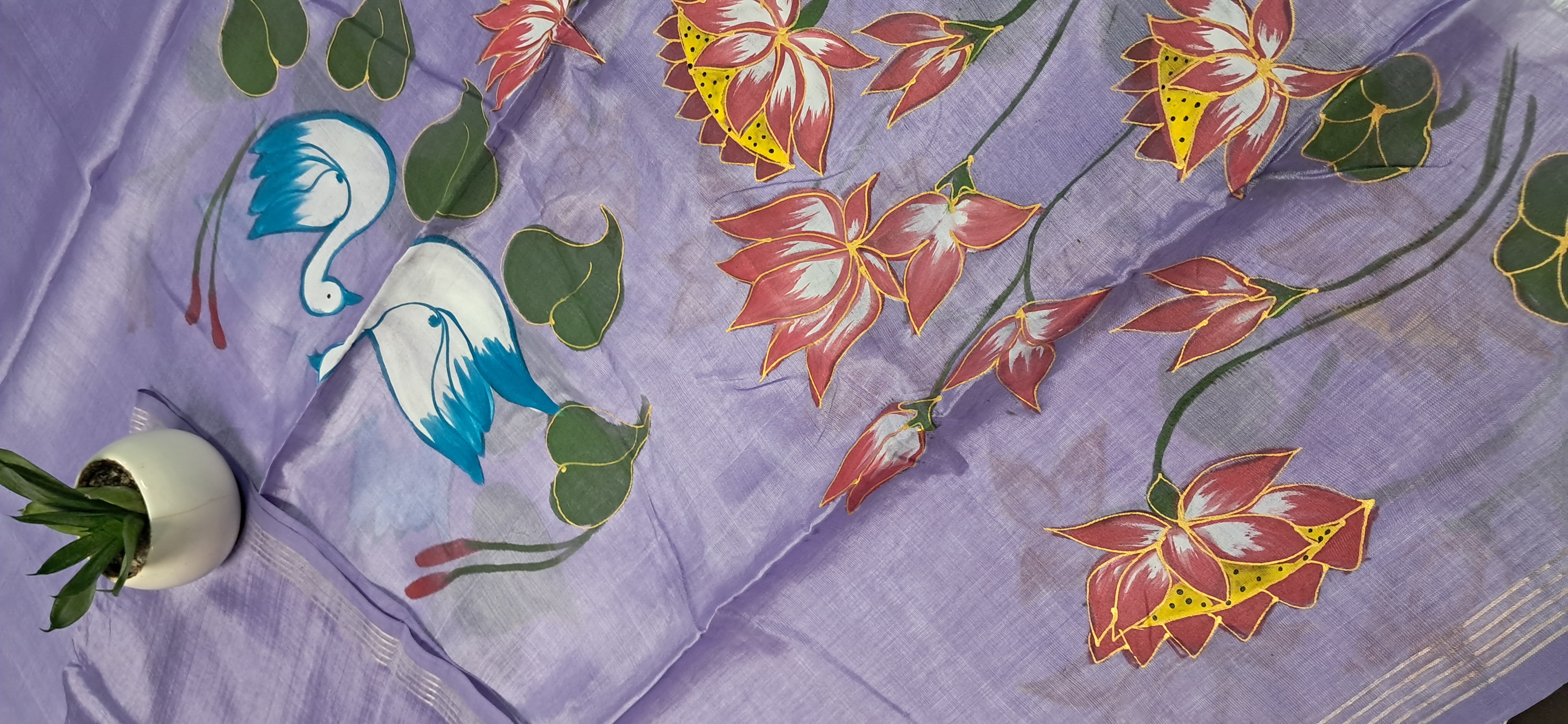 Hand Woven Hand Painted Silk (Pattu) Duppata