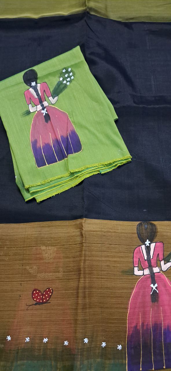 Hand Woven Hand Painted Silk (Pattu) Saree with Blouse