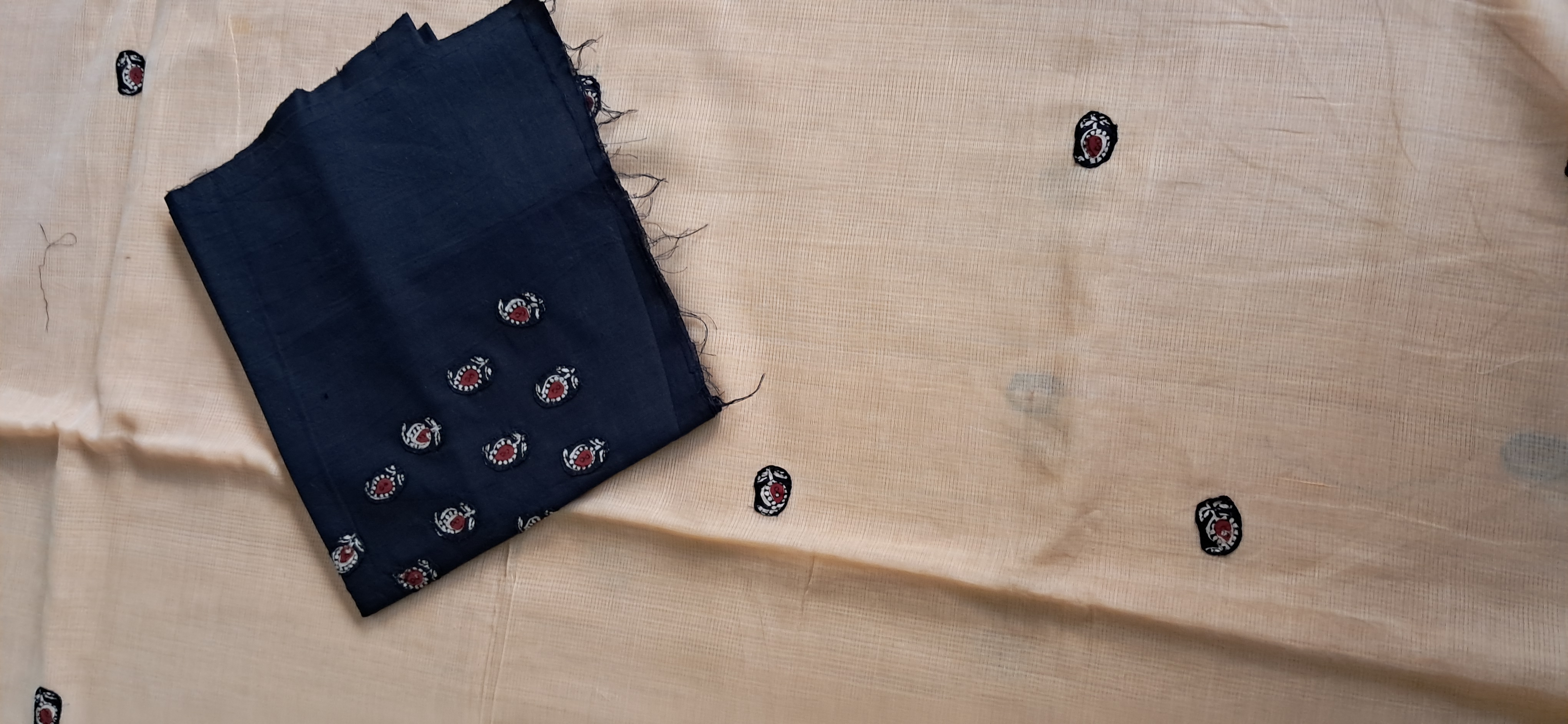 Hand Woven Cotton Applique work Saree with Blouse