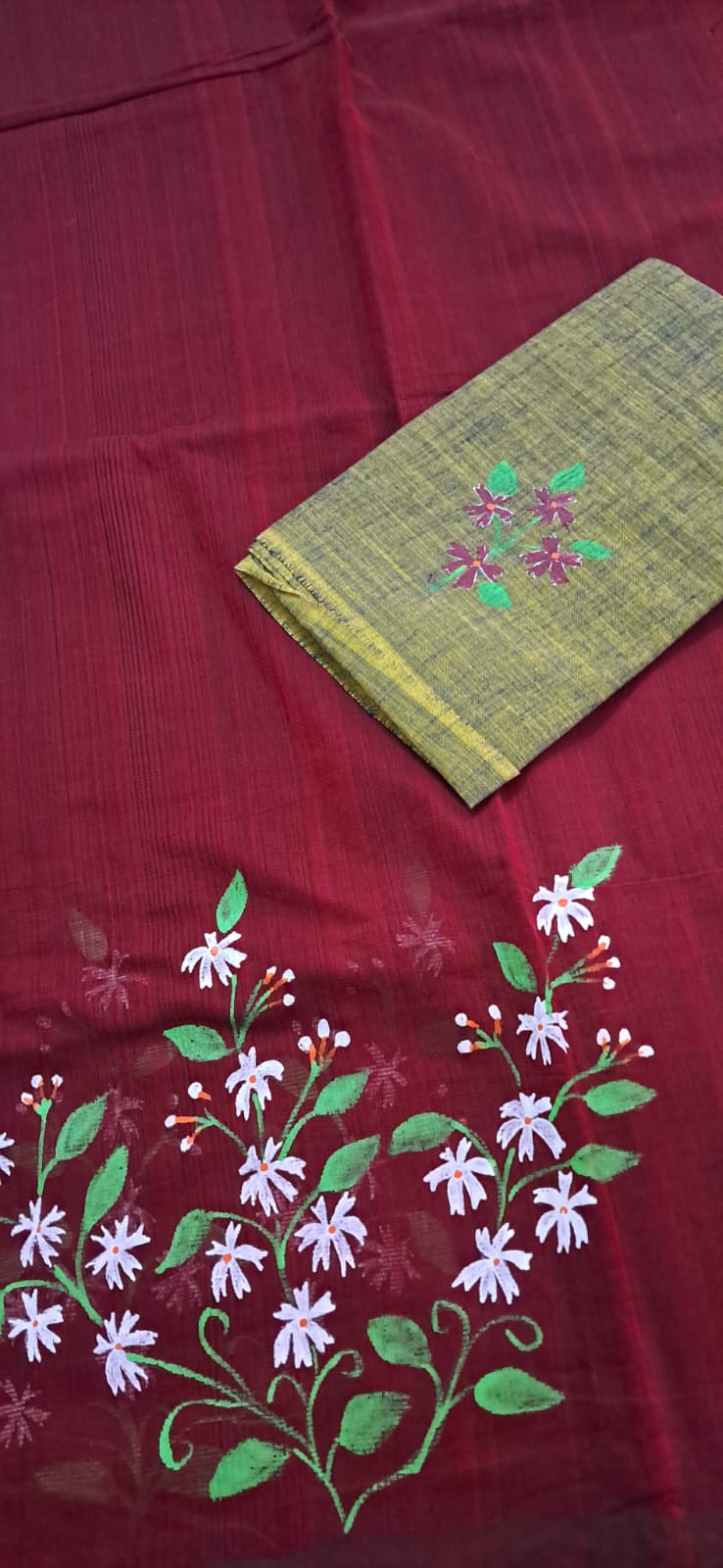 Hand Woven Hand Painted Cotton Saree with Blouse