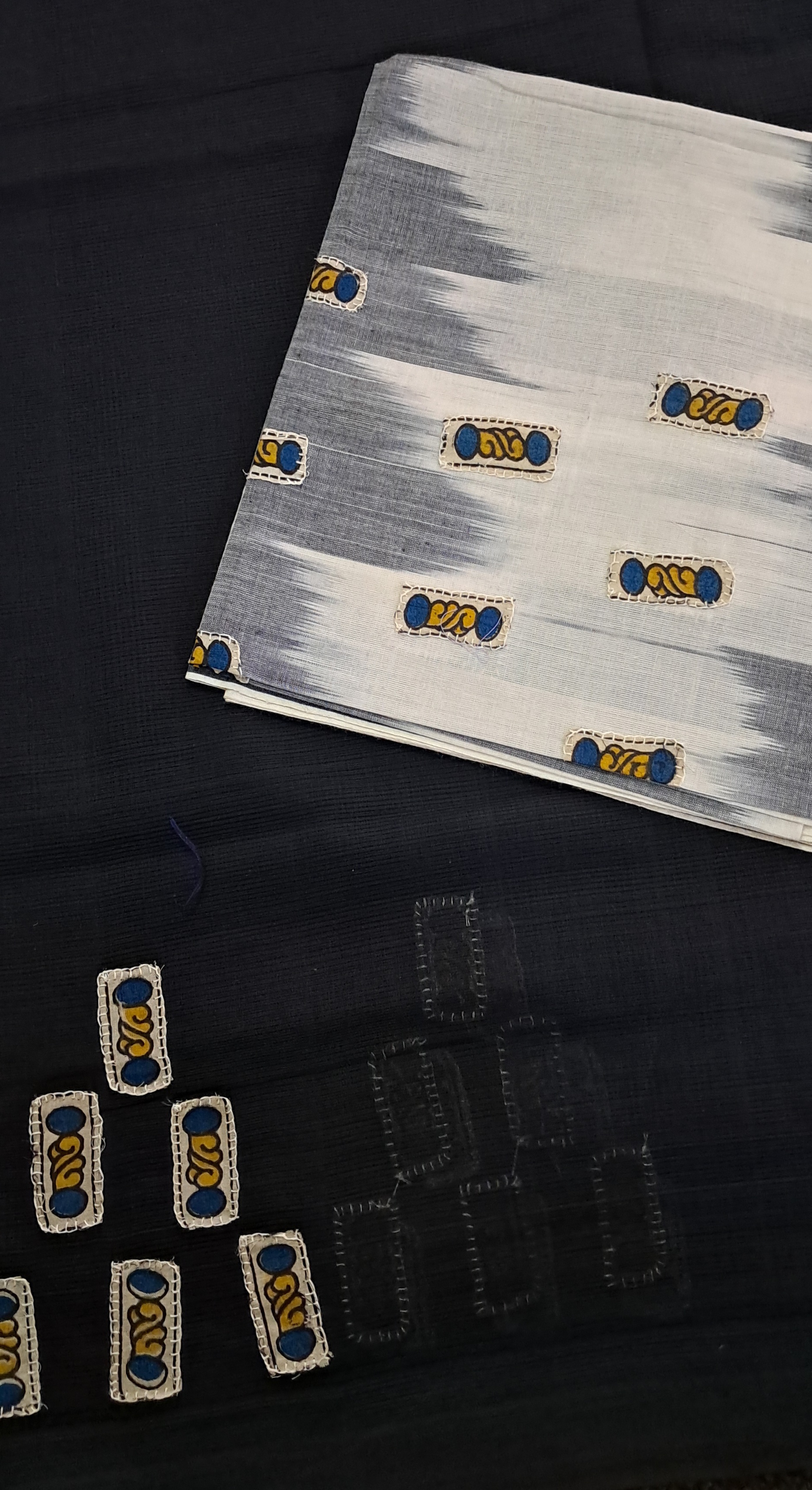 Hand Woven Cotton Applique work Saree with Blouse