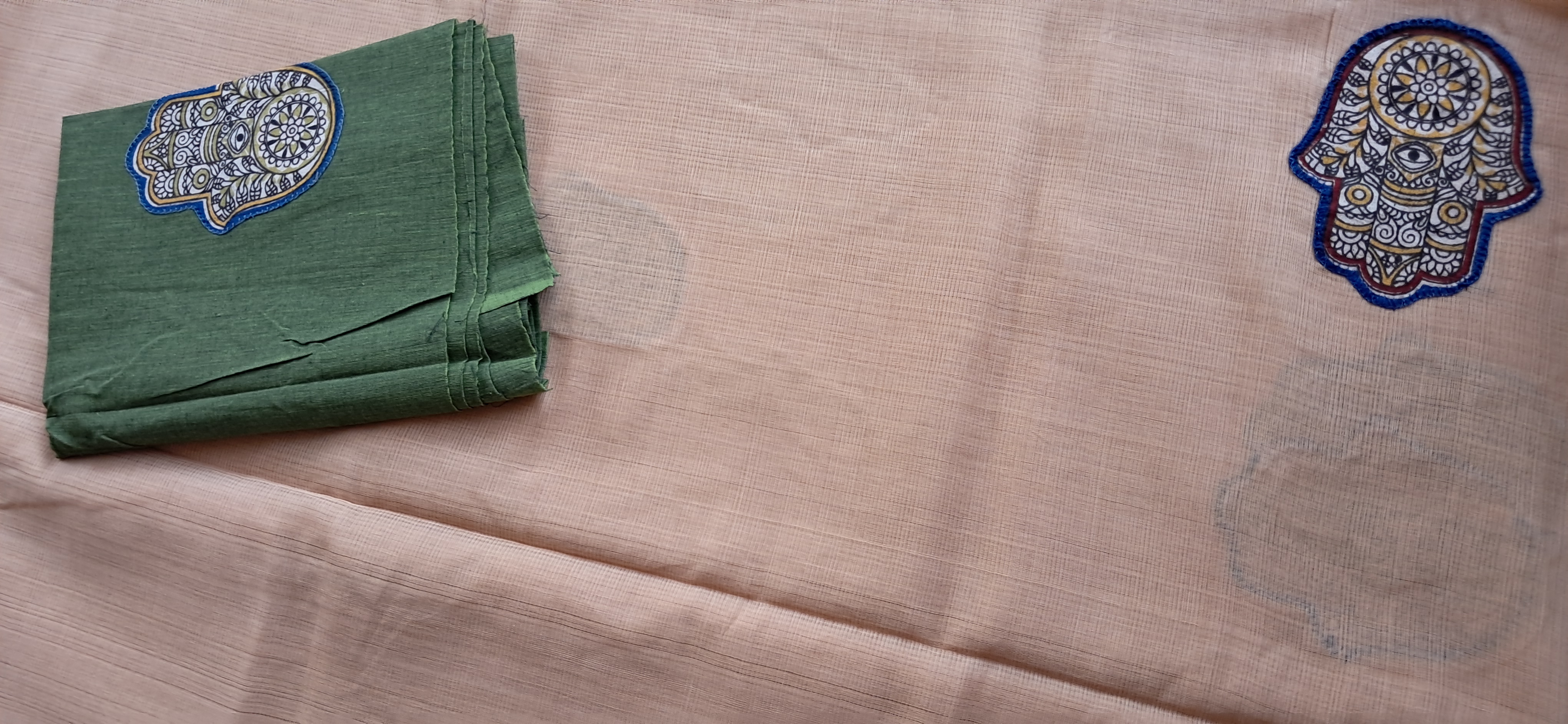 Hand Woven Cotton Applique work Saree with Blouse