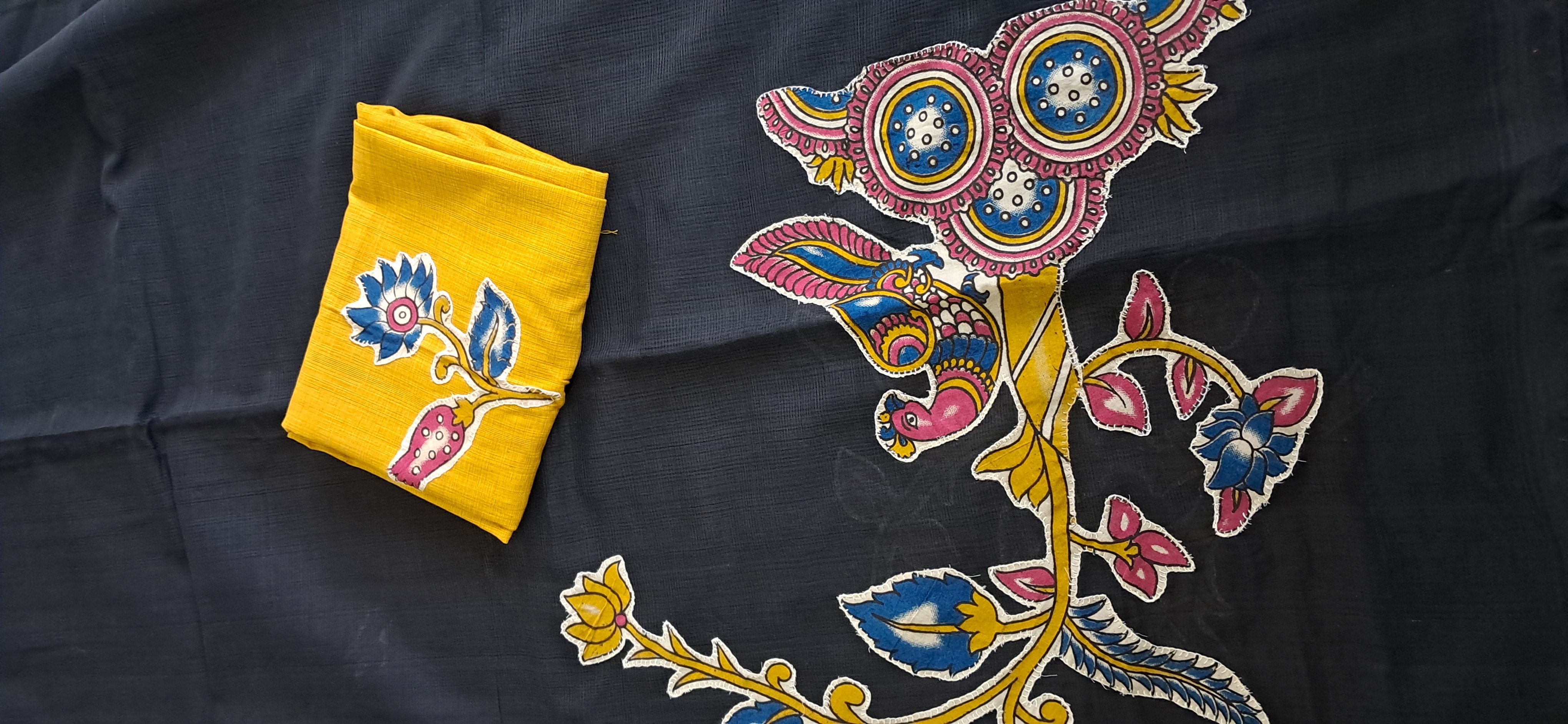 Hand Woven Cotton Applique work Saree with Blouse