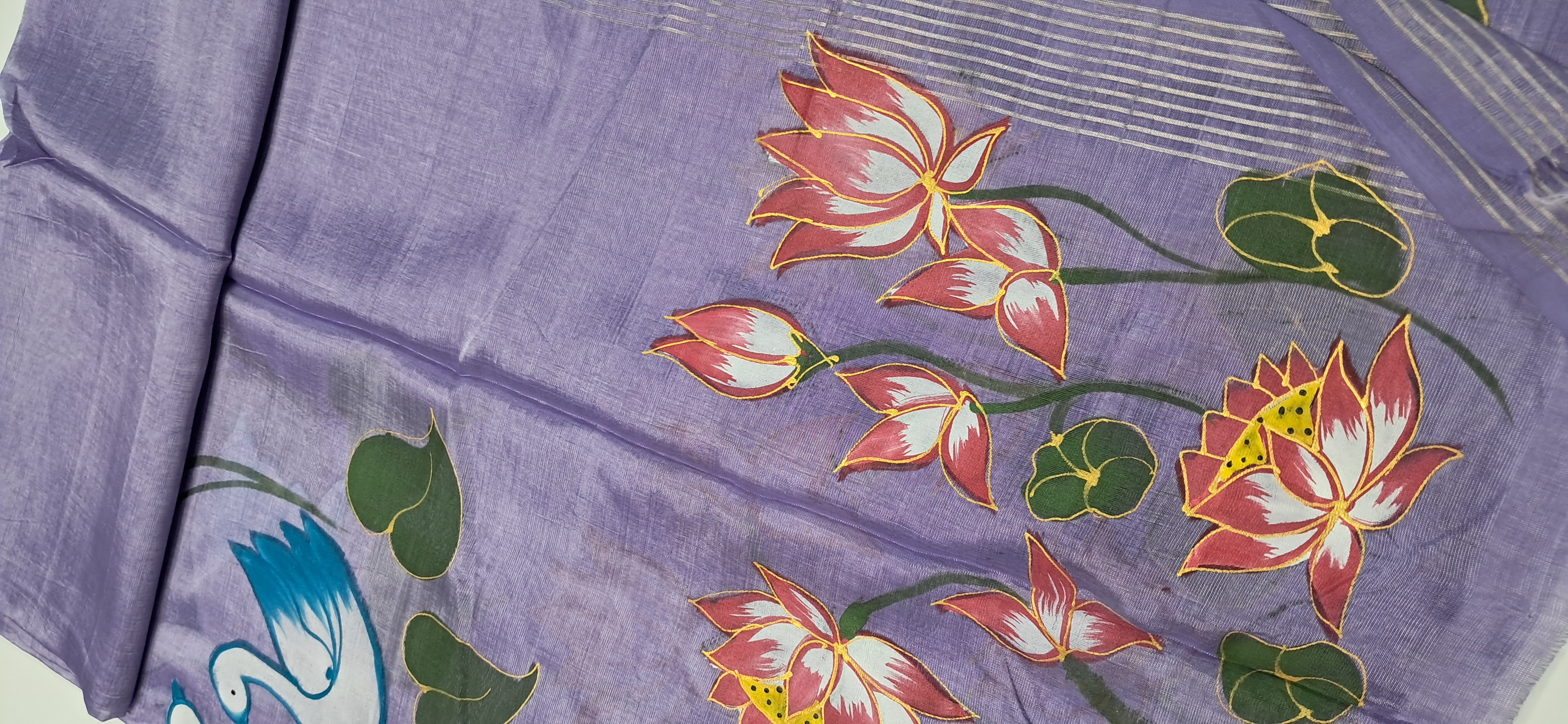 Hand Woven Hand Painted Silk (Pattu) Duppata