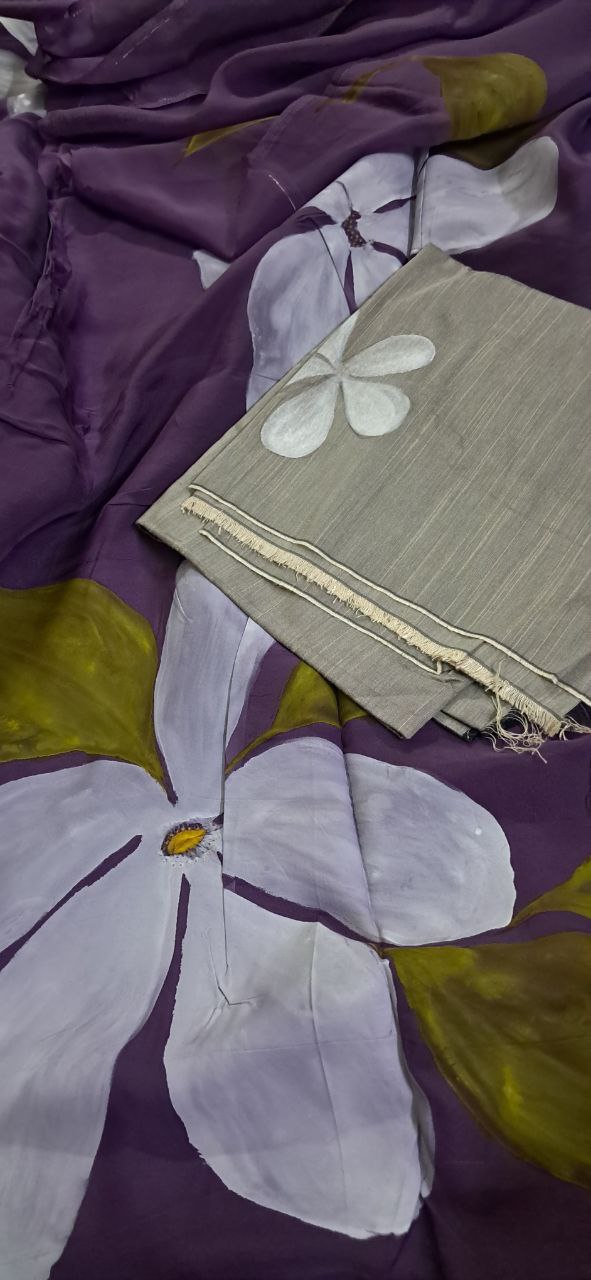 Organza Hand Painted Saree With Blouse