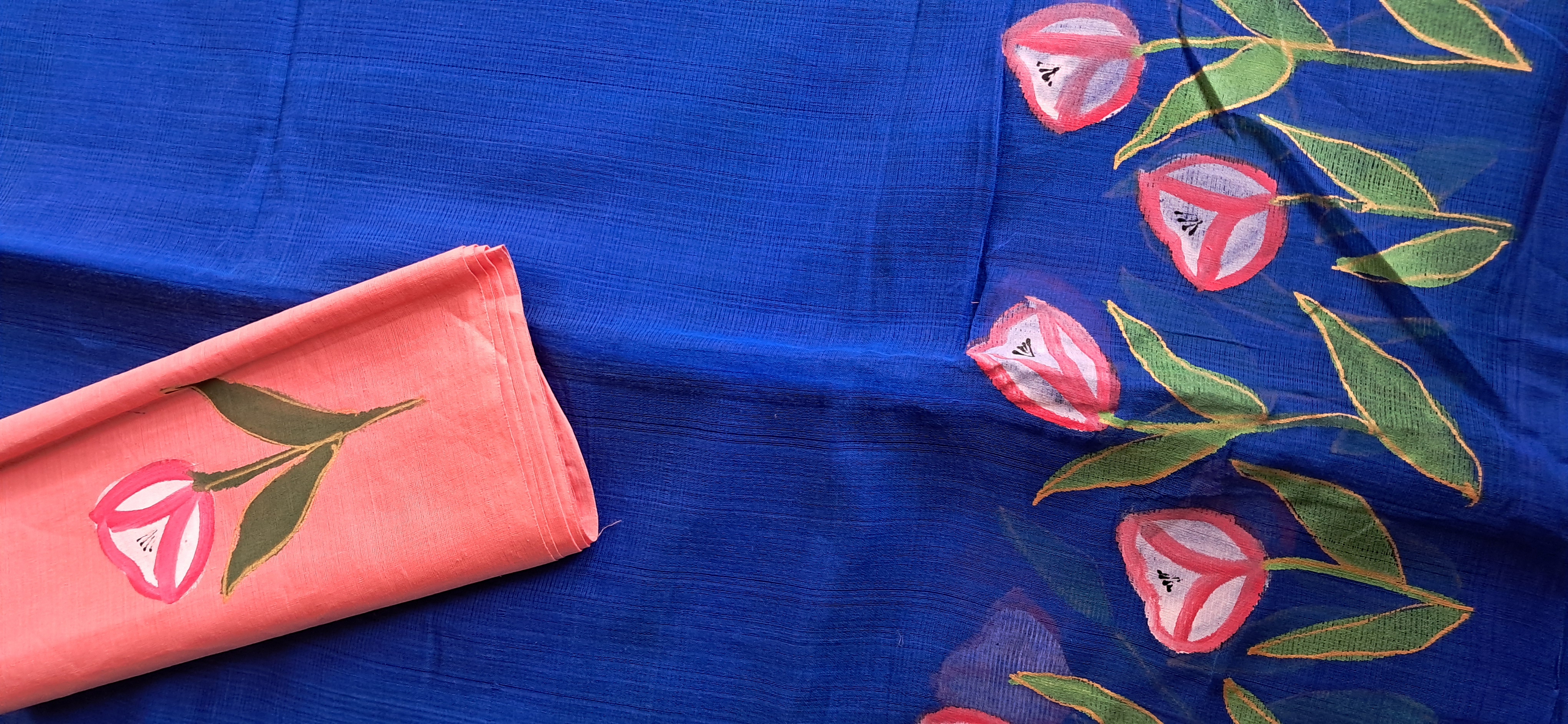Hand Woven Hand Painted Cotton Saree with Blouse
